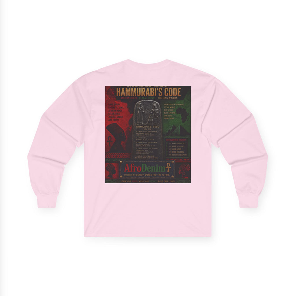 Long Sleeve Tee — Hammurabi's Code AfroDenim Graphic