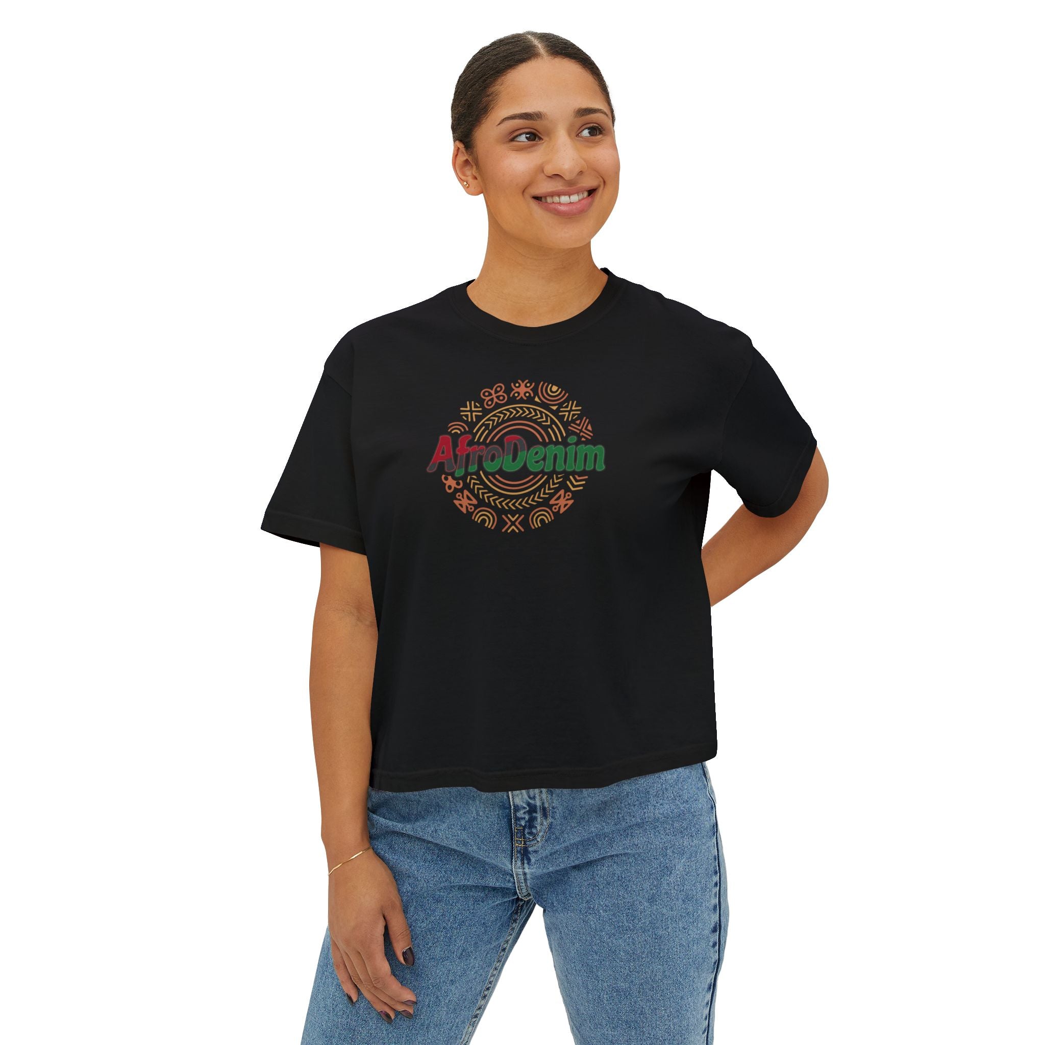 AfroDenim Graphic Tee — Women's Boxy Crop T‑Shirt