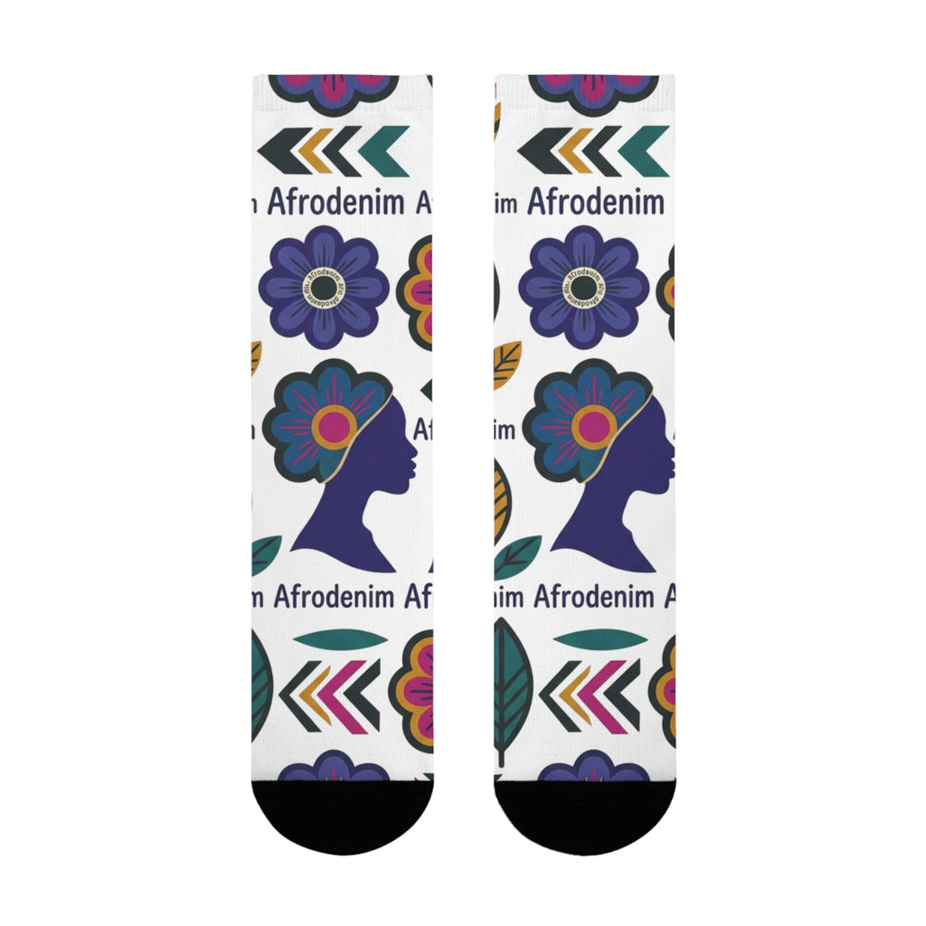 Afrodenim Floral Crew Socks — Colorful Dove & Flower Sublimation Socks (EU)