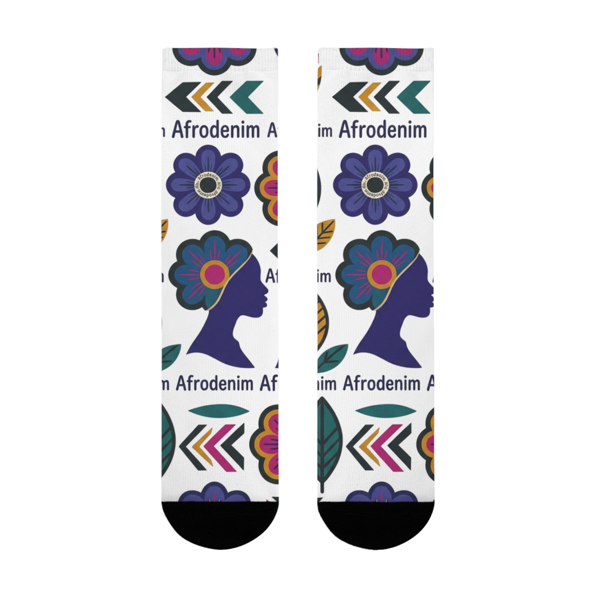 Afrodenim Floral Crew Socks — Colorful Dove & Flower Sublimation Socks (EU)