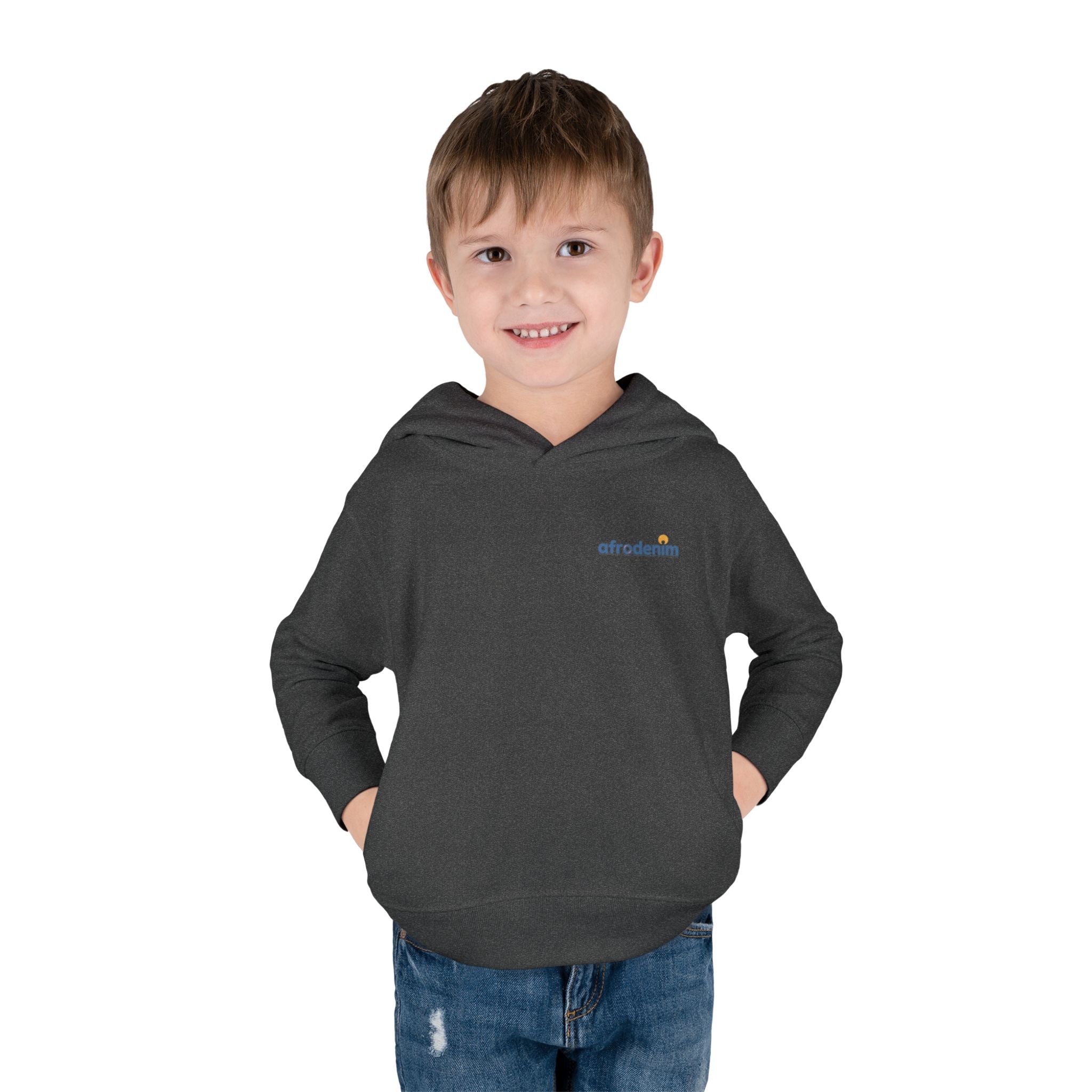 Toddler Hoodie — Retro Dinosaur Badge Pullover ("afrorodim" Chest Logo)