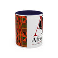 AfroDenim Accent Coffee Mug – Kente Stripe & Afro Silhouette (11/15oz)