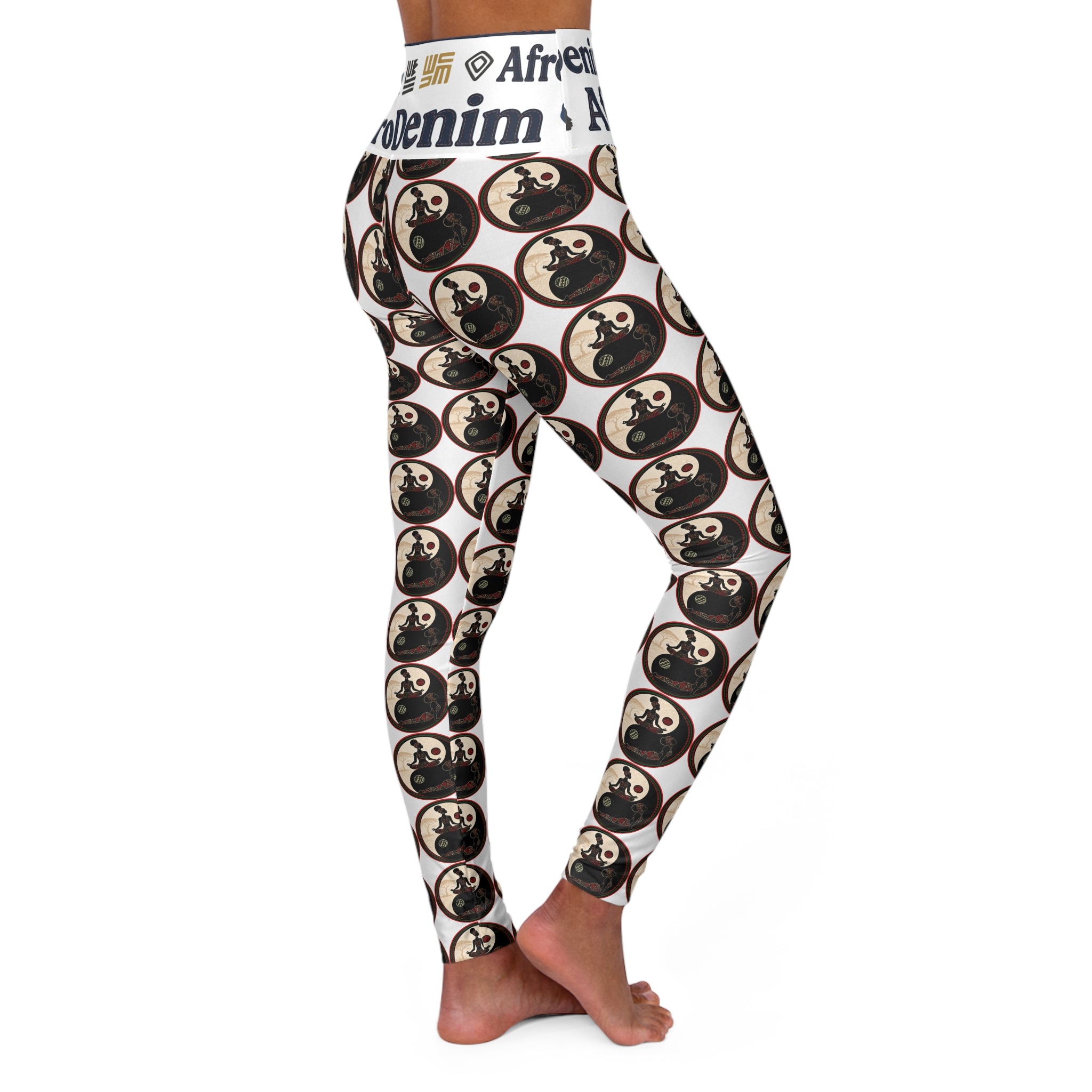 AfroDenim High-Waisted Yoga Leggings — Retro Afro Silhouette All-Over Print