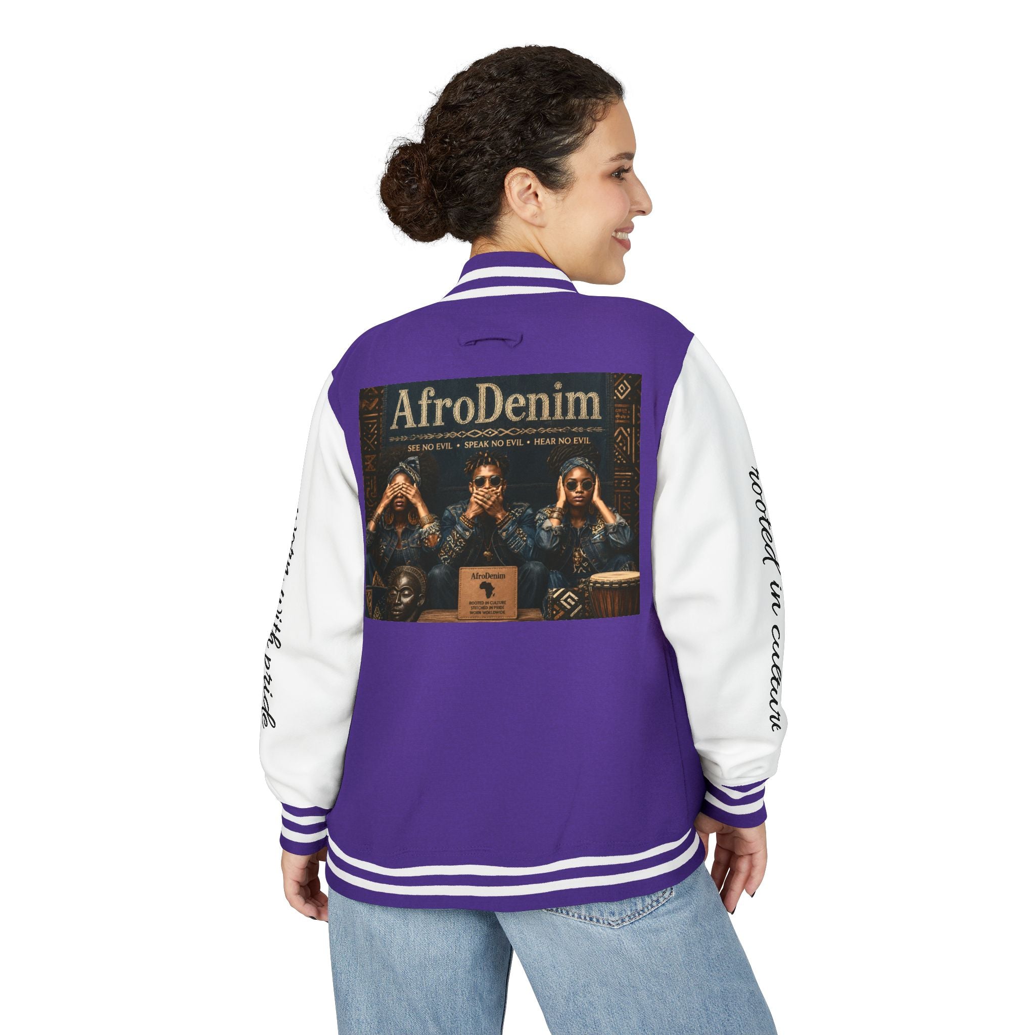 Letterman Jacket — 'AfroDenim' No Evil Cultural Pride Varsity Jacket