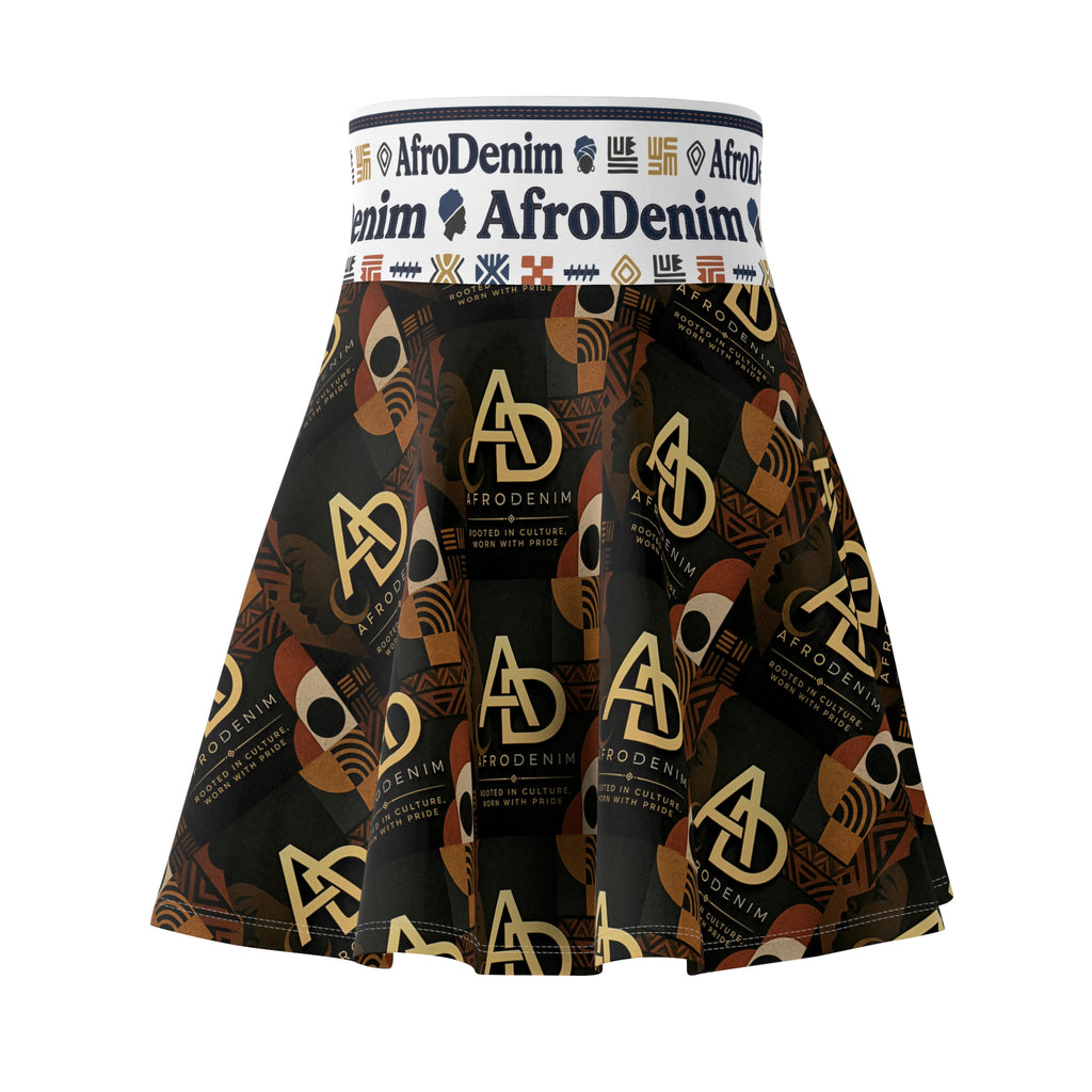 AfroDenim Patterned Skater Skirt — Afrocentric Logo Print