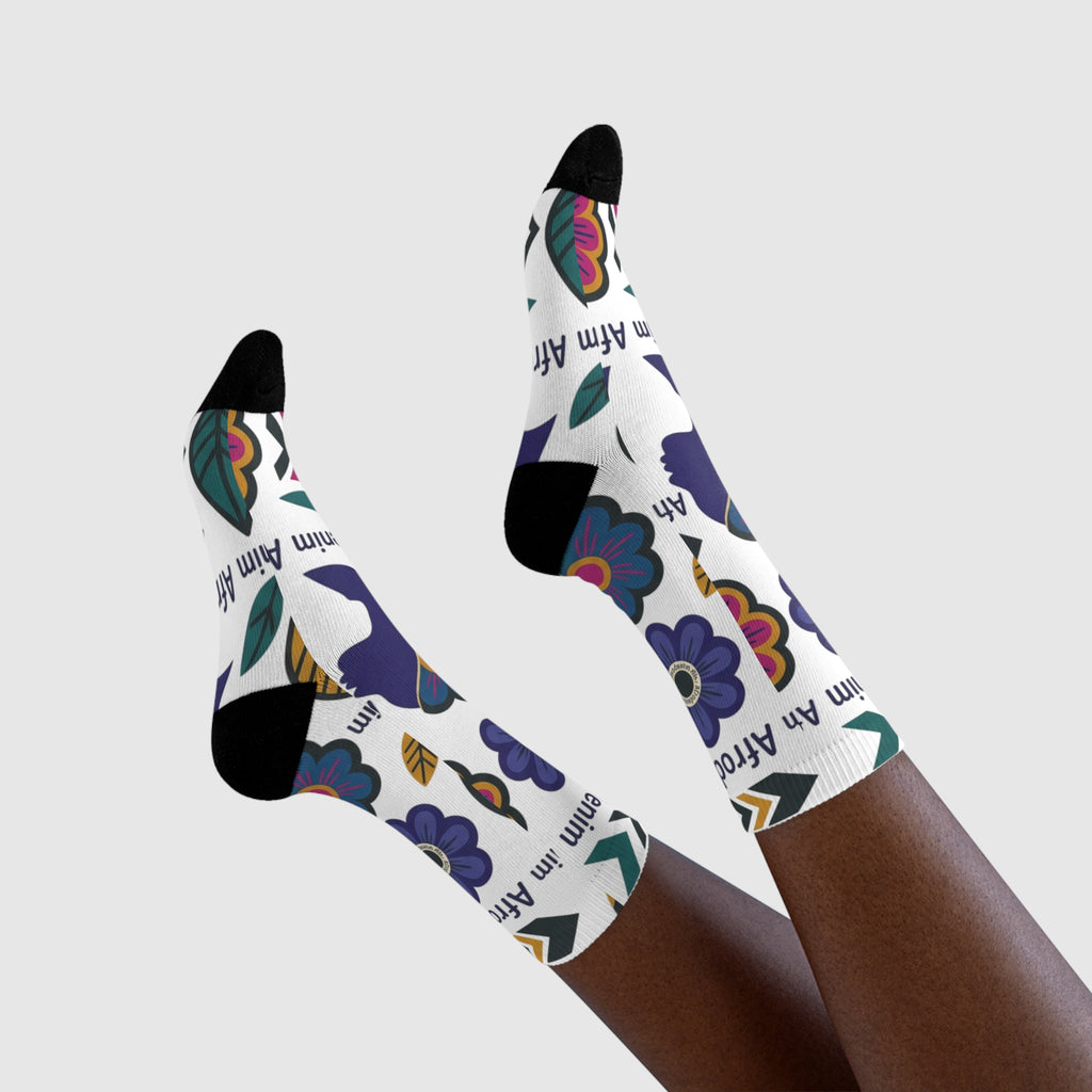 Afrodenim Floral Crew Socks — Colorful Dove & Flower Sublimation Socks (EU)