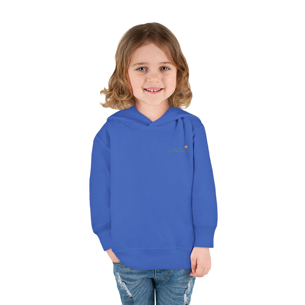 Toddler Hoodie — Retro Dinosaur Badge Pullover ("afrorodim" Chest Logo)