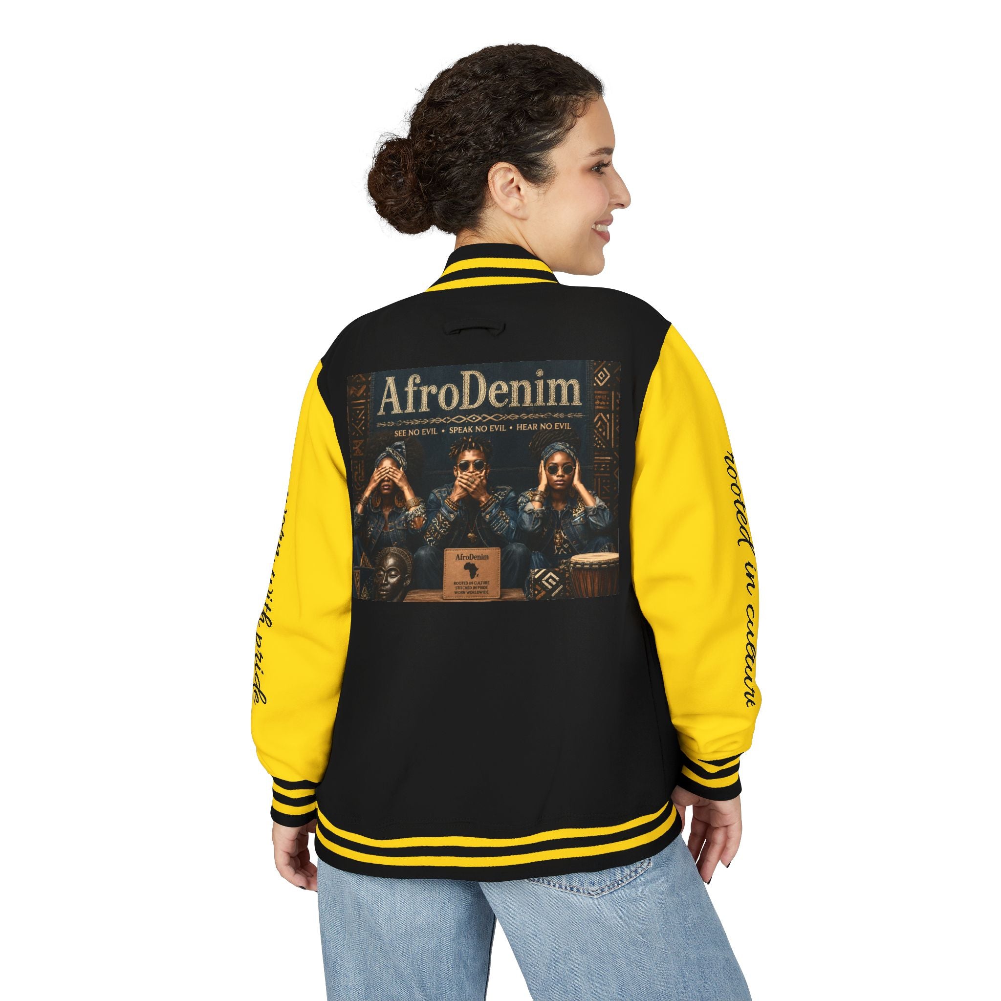 Letterman Jacket — 'AfroDenim' No Evil Cultural Pride Varsity Jacket