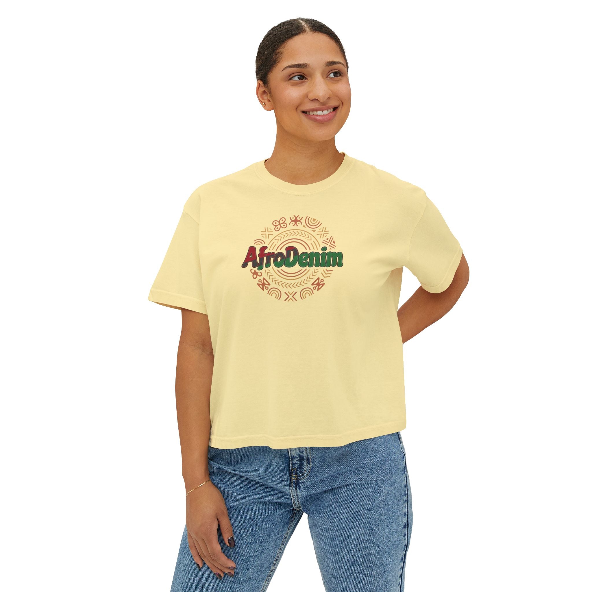 AfroDenim Graphic Tee — Women's Boxy Crop T‑Shirt