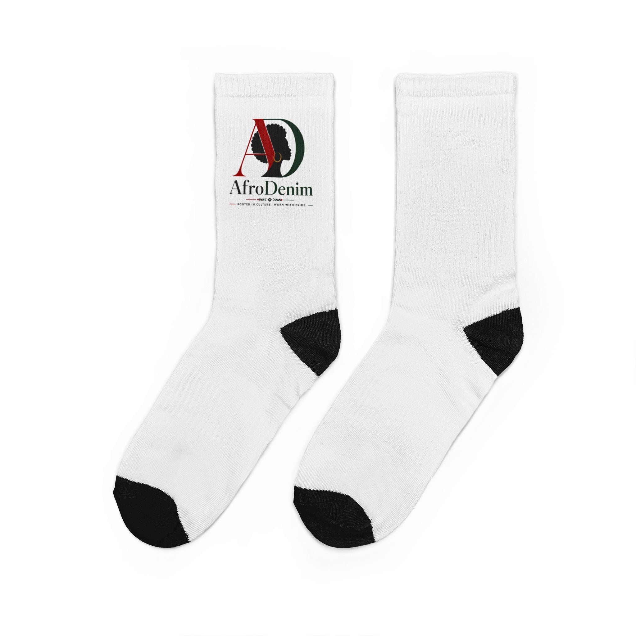 AfroDenim Logo Crew Socks — Padded White Athletic Socks