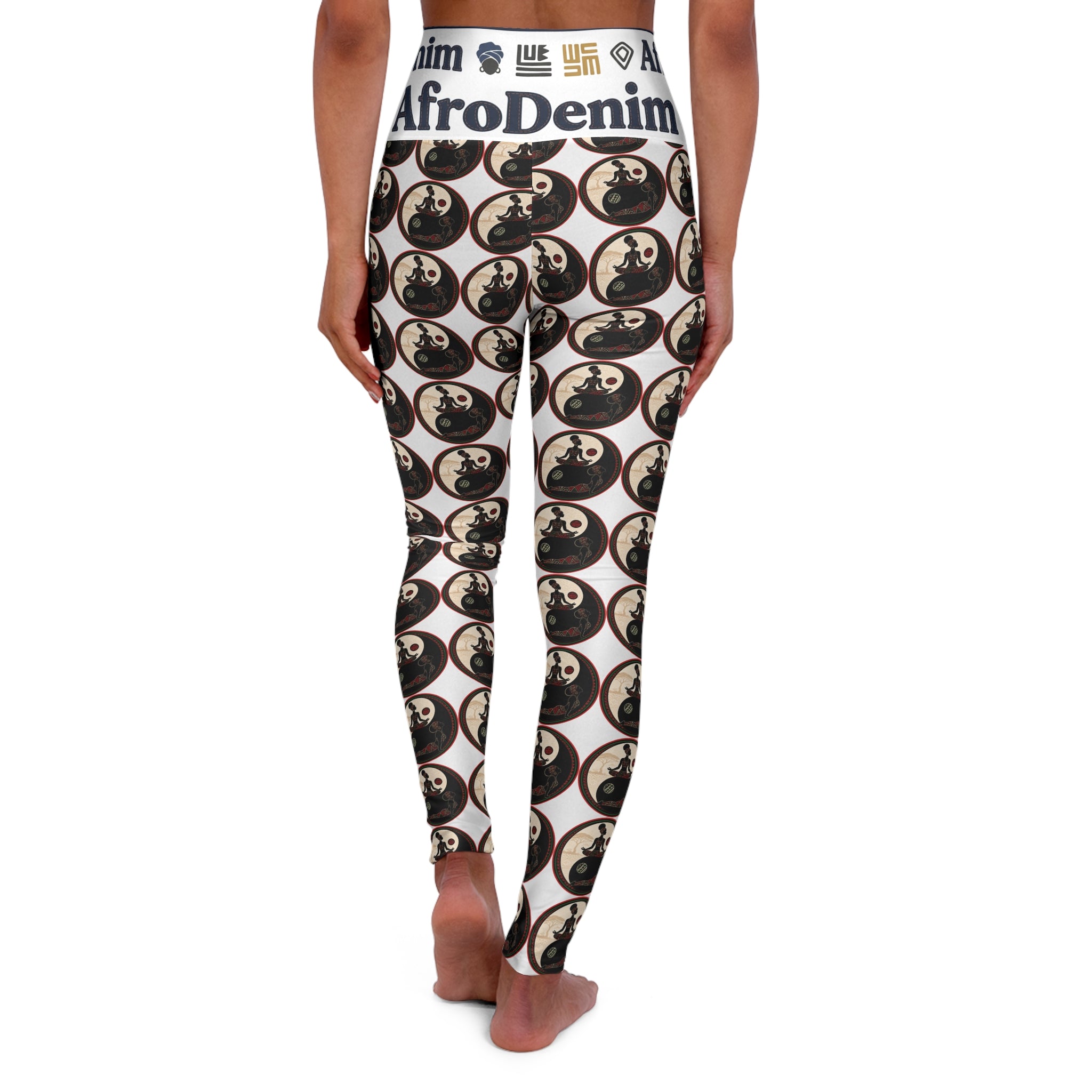 AfroDenim High-Waisted Yoga Leggings — Retro Afro Silhouette All-Over Print