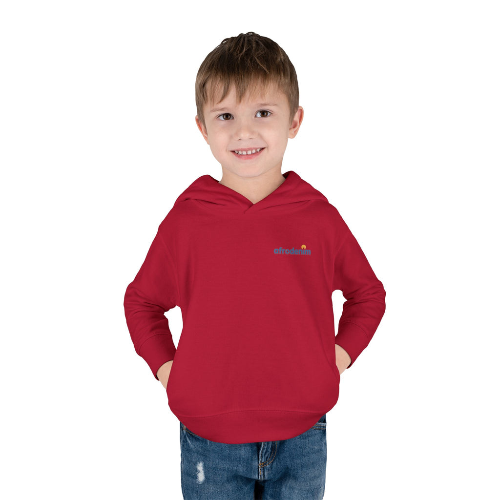 Toddler Hoodie — Retro Dinosaur Badge Pullover ("afrorodim" Chest Logo)
