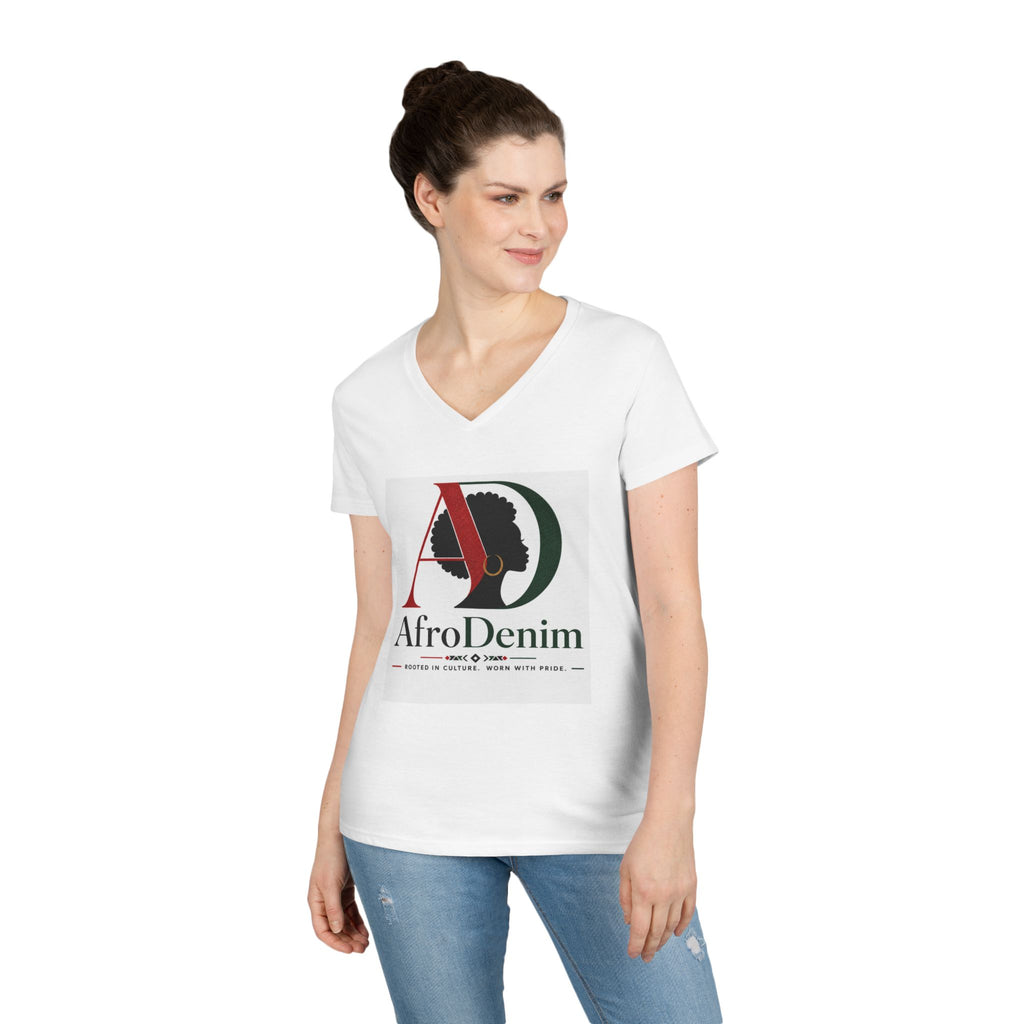 AfroDenim V-Neck Tee — Afrocentric Pride Ladies' T-Shirt
