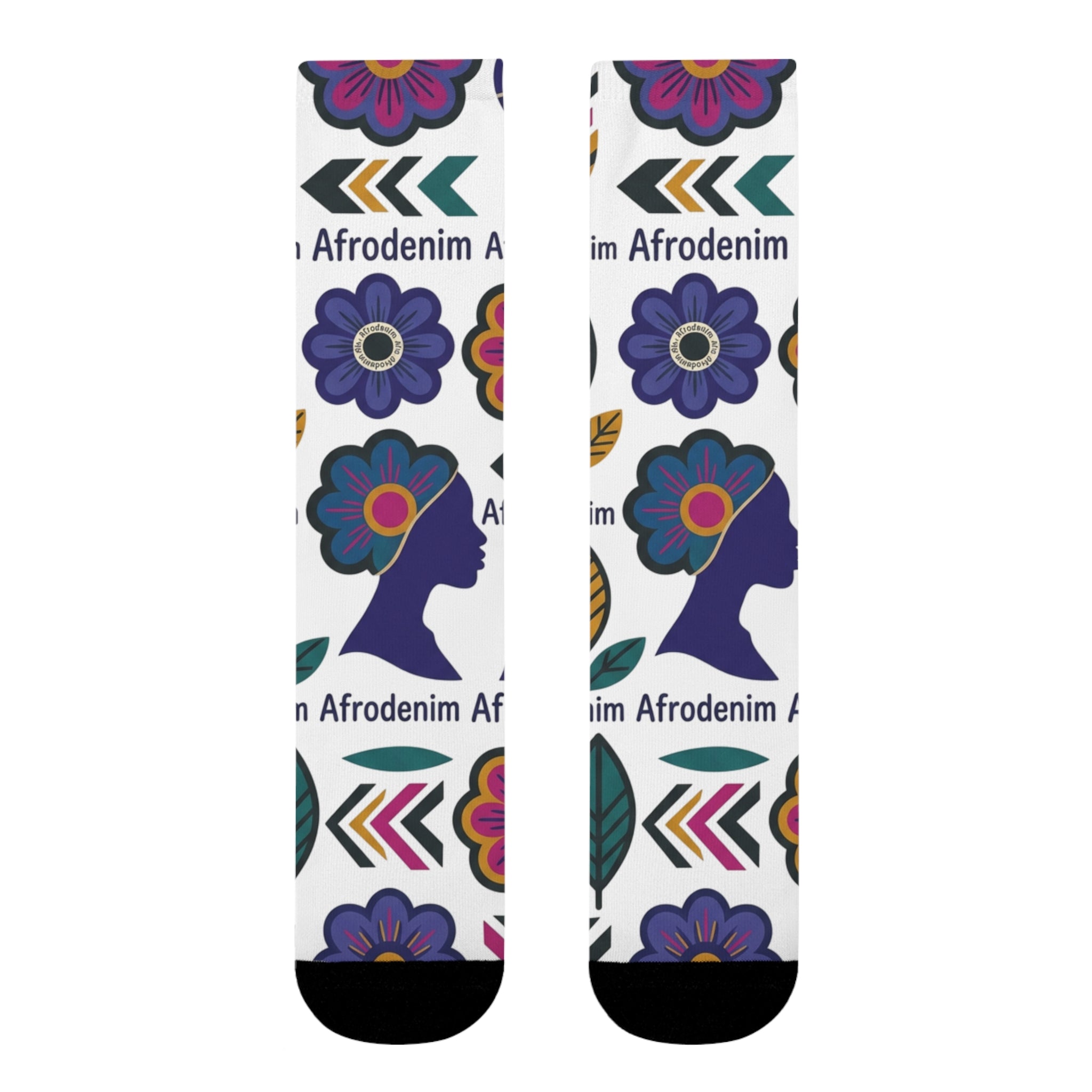 Afrodenim Floral Crew Socks — Colorful Dove & Flower Sublimation Socks (EU)