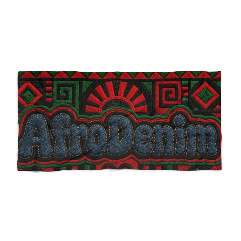 AfroDenim Beach Towel — Bold Afrocentric Pattern, Red & Green Tribal Sun Design