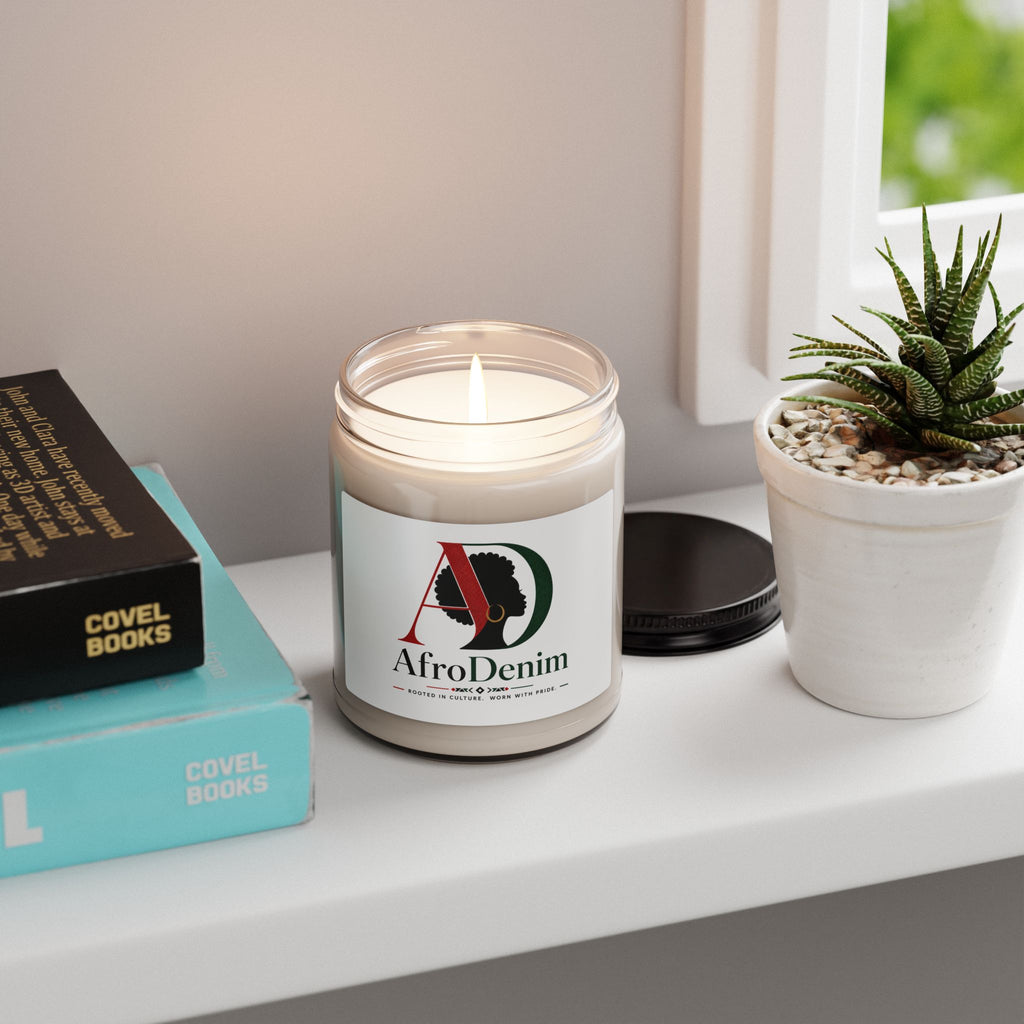 AfroDenim Scented Soy Candle 9oz — Warm Vanilla & Amber Jar Candle for Home, Gifts & Relaxation