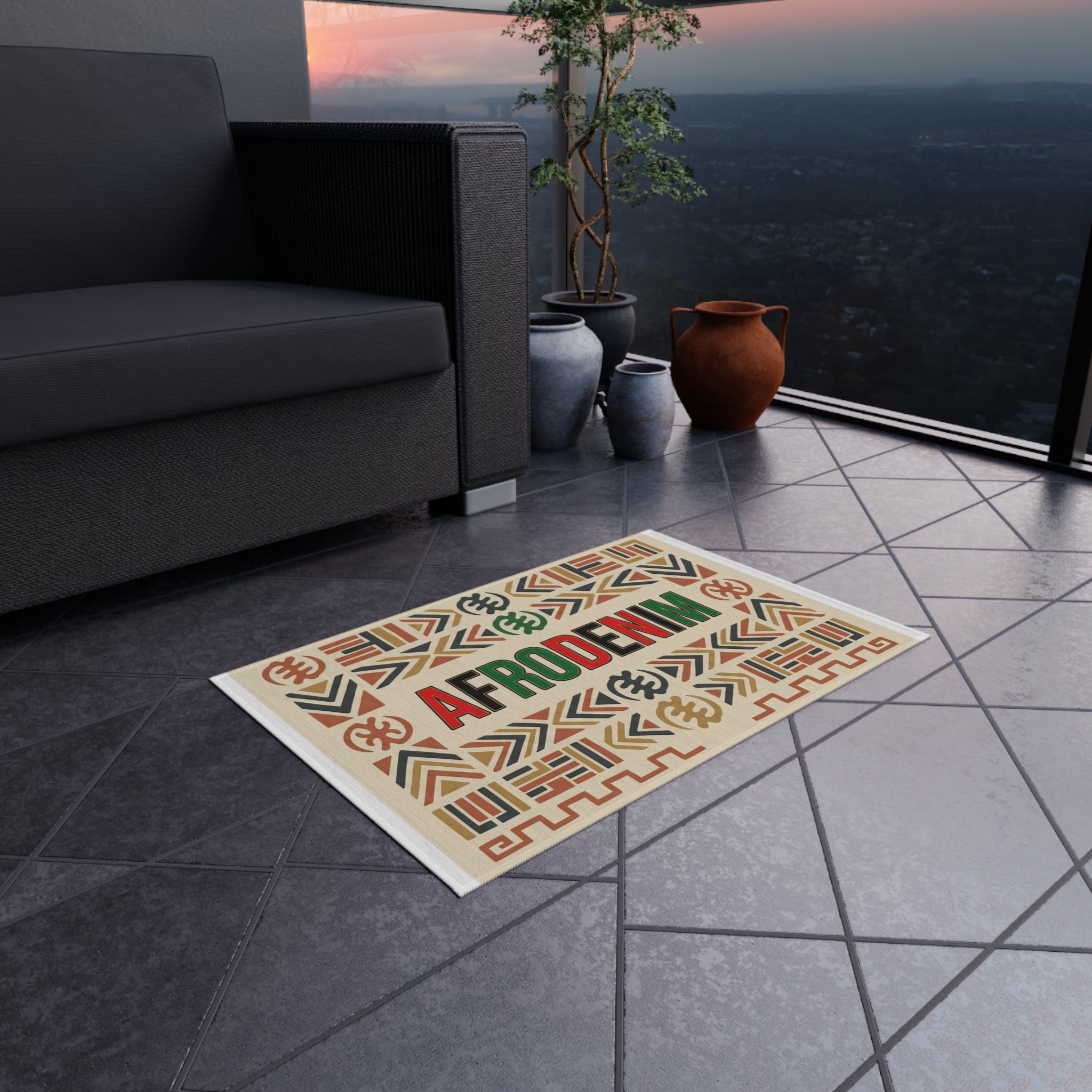 Indoor/Outdoor Rug — AfroDenim African Tribal Pattern Doormat