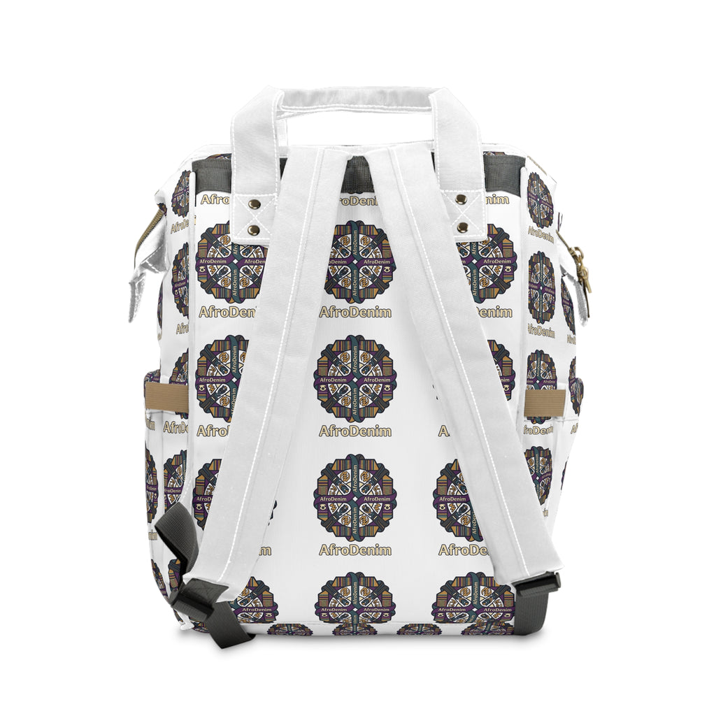 AfroDenim Pattern Multifunctional Diaper Backpack — Stylish Baby Bag with Ethnic Print
