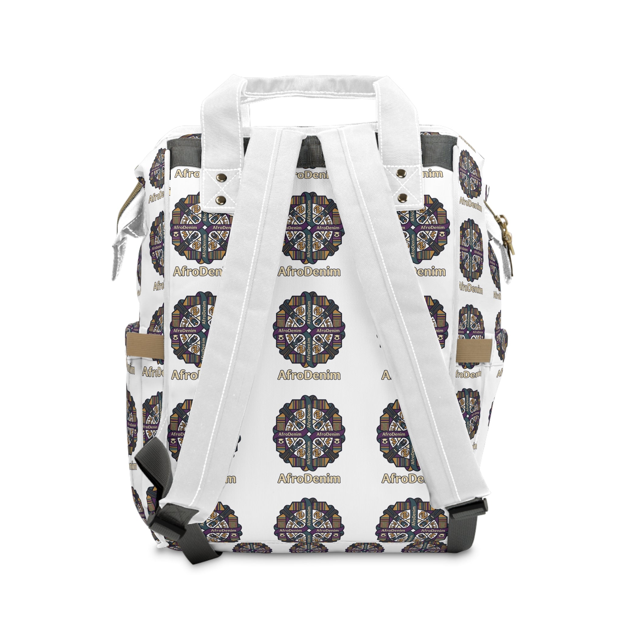 AfroDenim Pattern Multifunctional Diaper Backpack — Stylish Baby Bag with Ethnic Print
