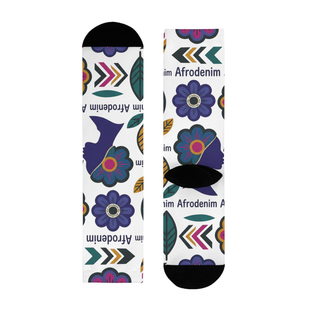 Afrodenim Floral Crew Socks — Colorful Dove & Flower Sublimation Socks (EU)