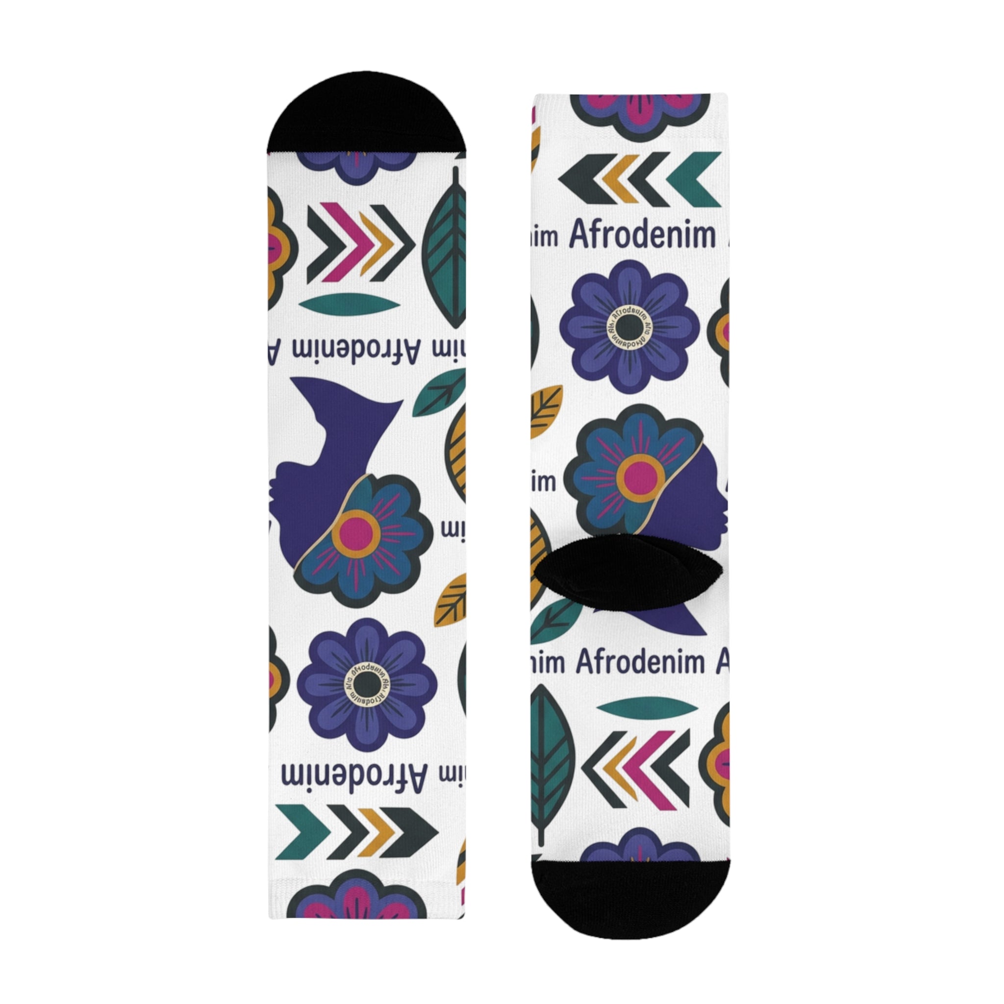 Afrodenim Floral Crew Socks — Colorful Dove & Flower Sublimation Socks (EU)