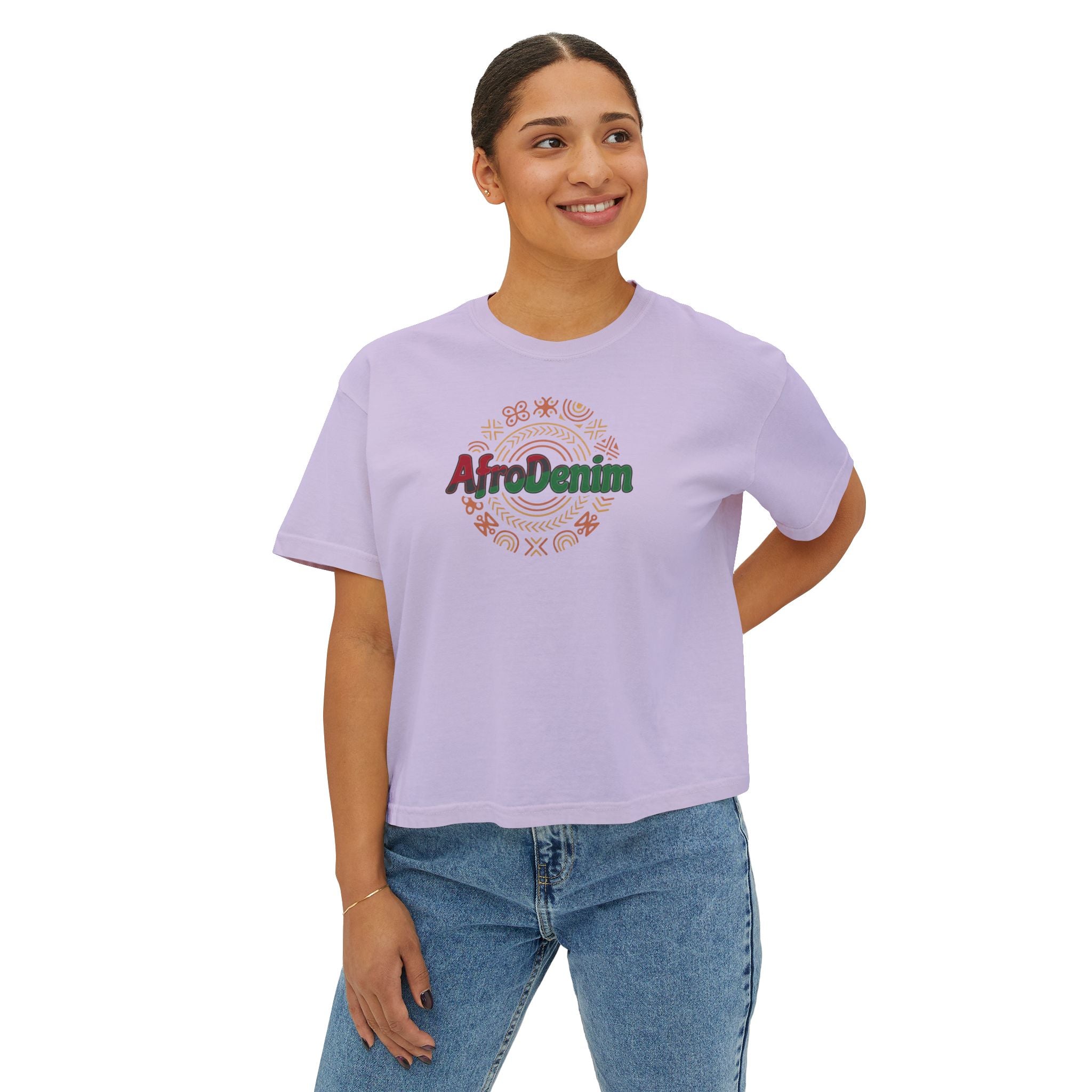 AfroDenim Graphic Tee — Women's Boxy Crop T‑Shirt