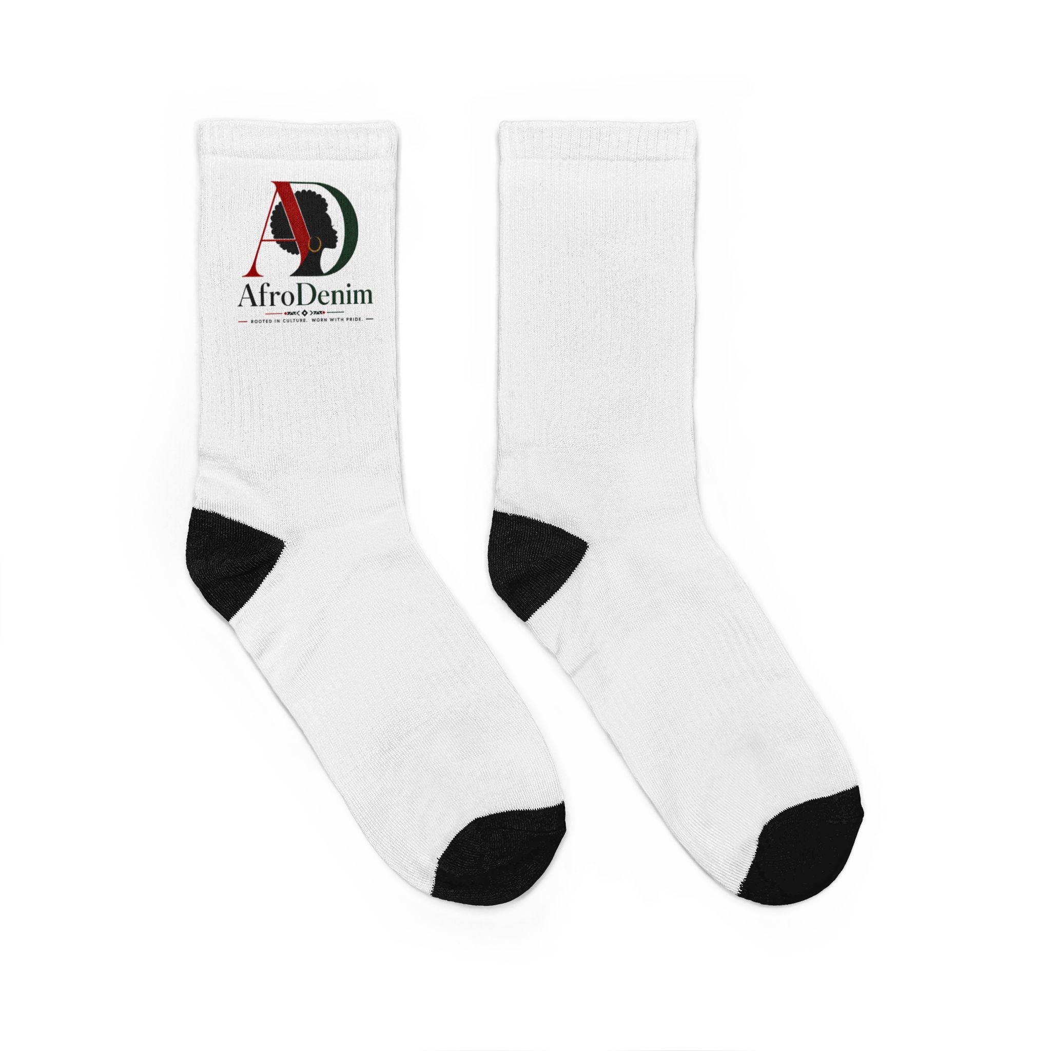 AfroDenim Logo Crew Socks — Padded White Athletic Socks