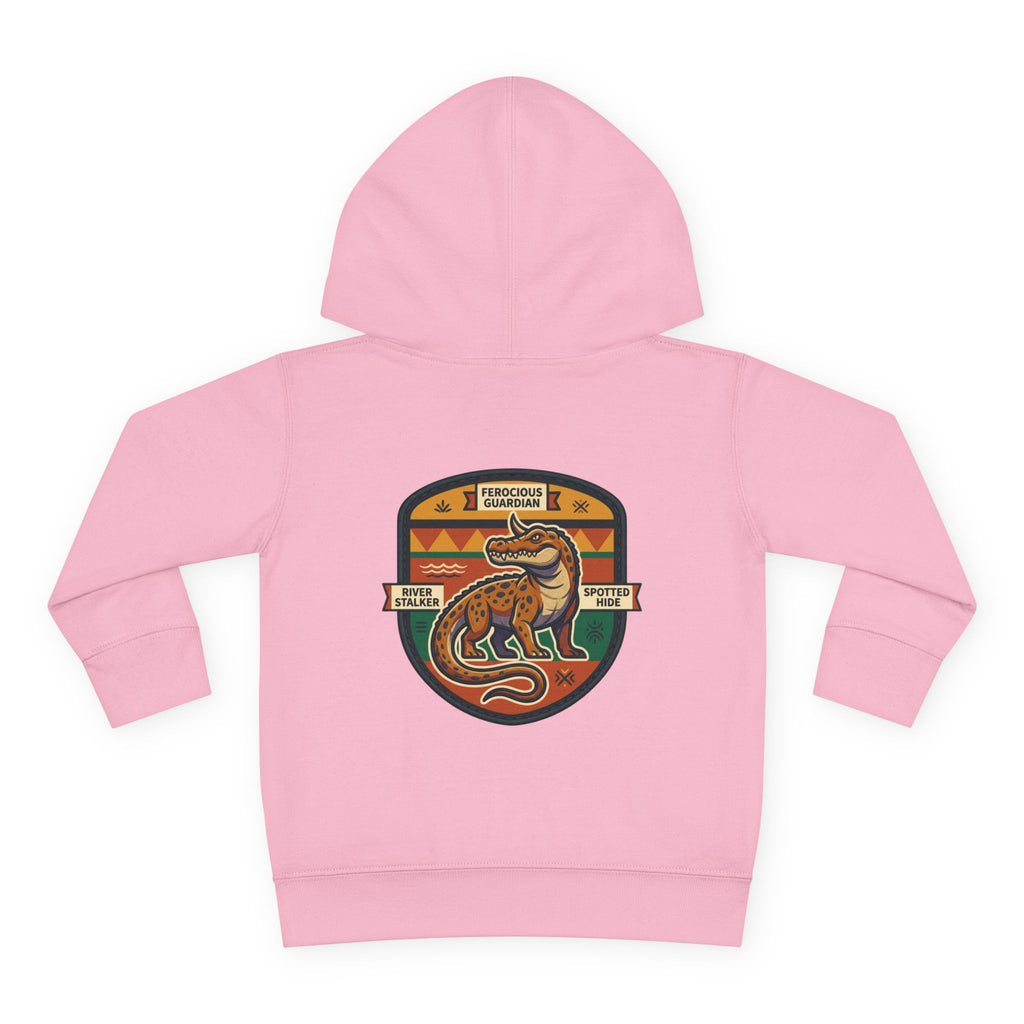Toddler Hoodie — Retro Dinosaur Badge Pullover ("afrorodim" Chest Logo)