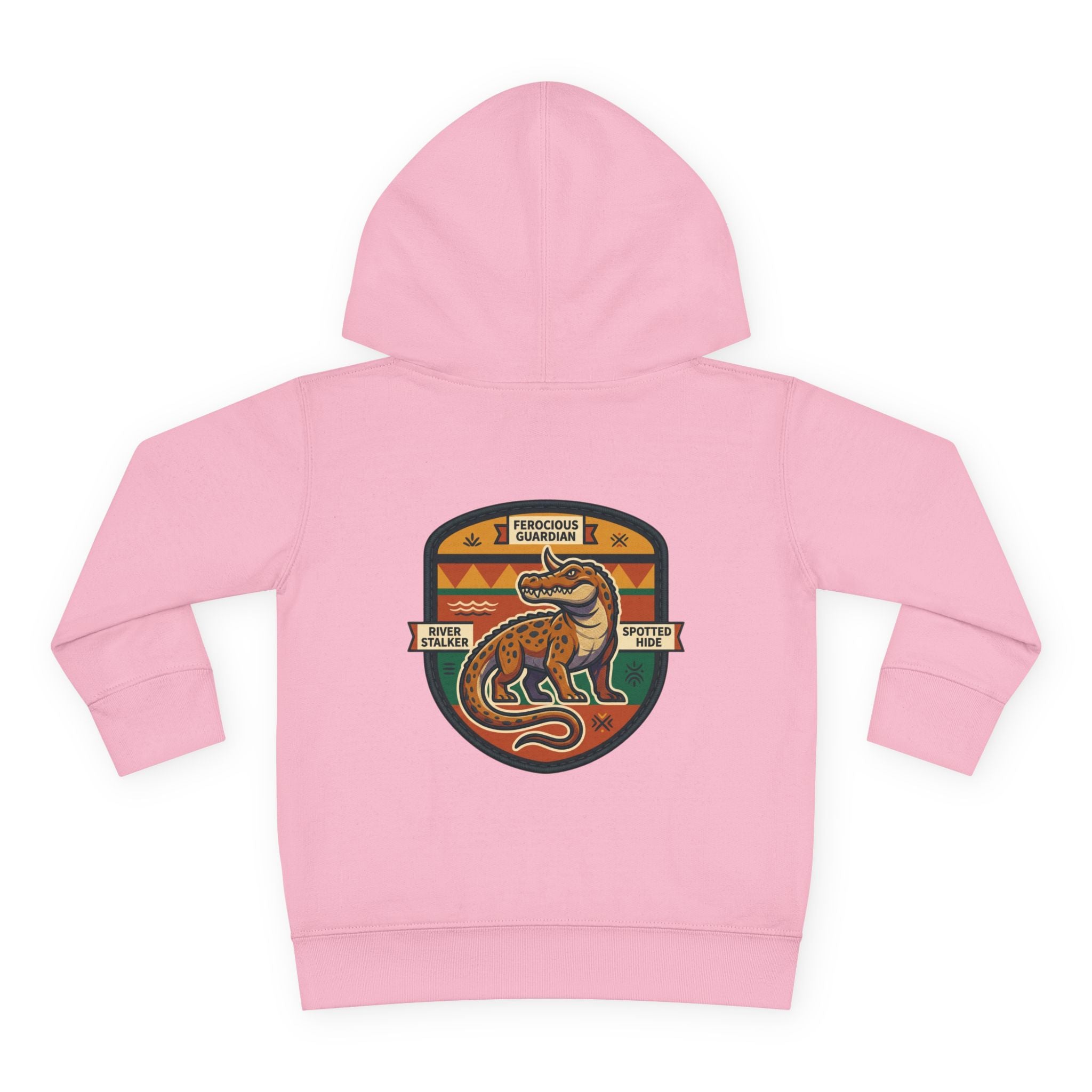 Toddler Hoodie — Retro Dinosaur Badge Pullover ("afrorodim" Chest Logo)