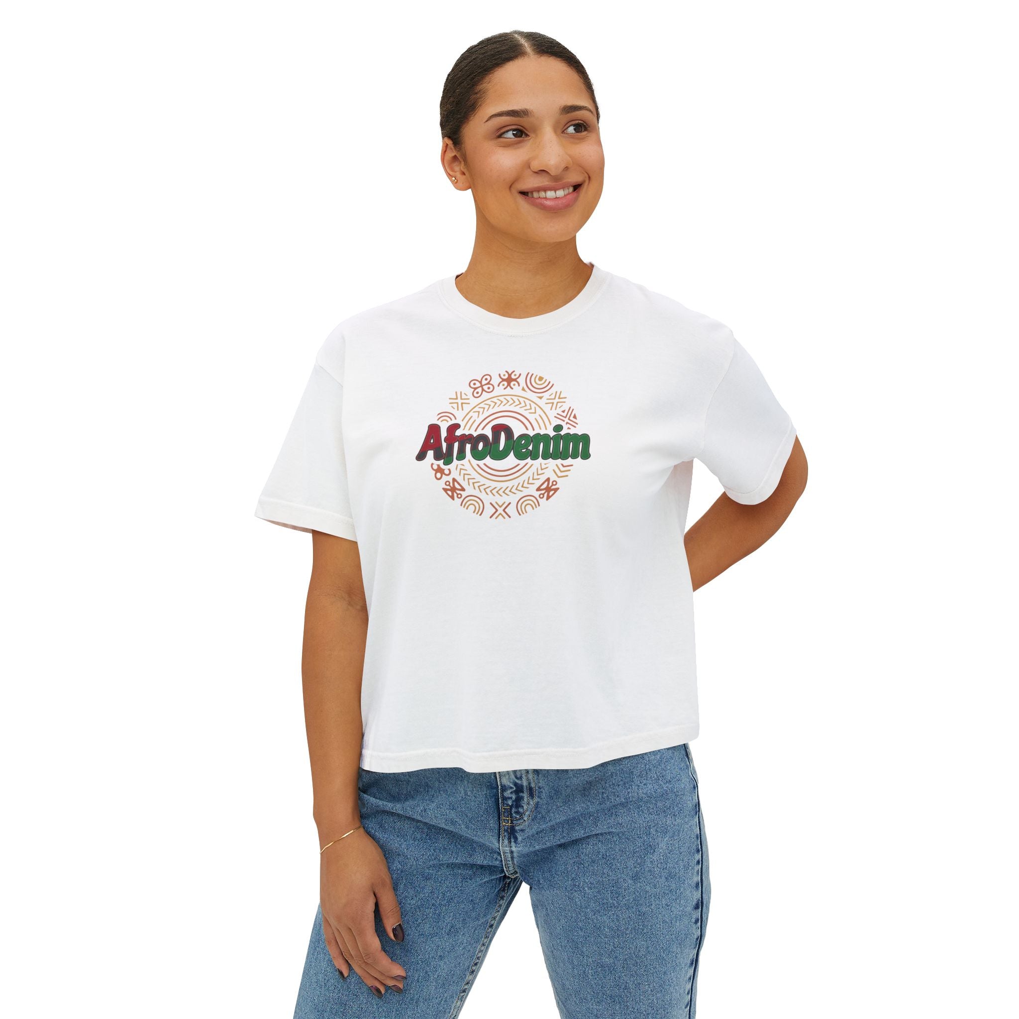 AfroDenim Graphic Tee — Women's Boxy Crop T‑Shirt