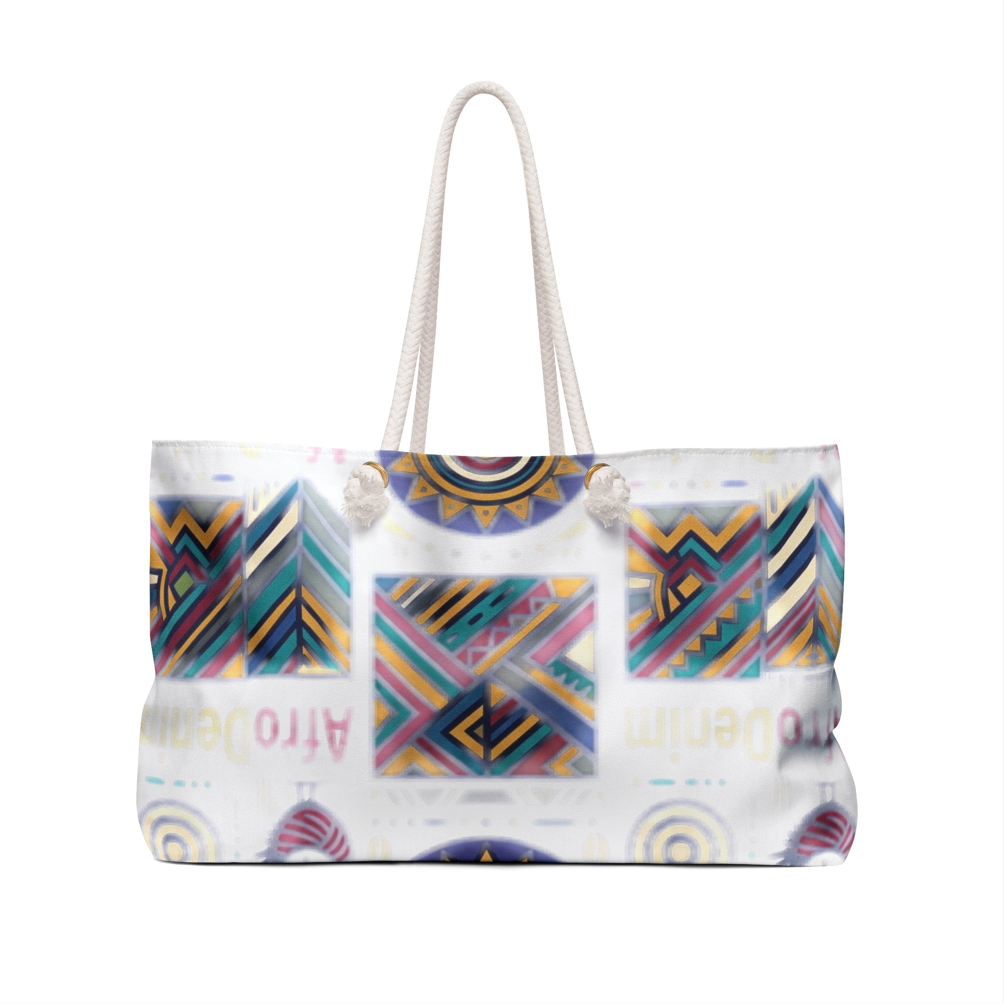 AfroDenim Geometric Weekender Bag – Colorful African-Inspired Travel Tote