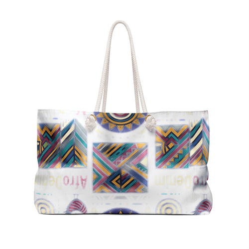 AfroDenim Geometric Weekender Bag – Colorful African-Inspired Travel Tote