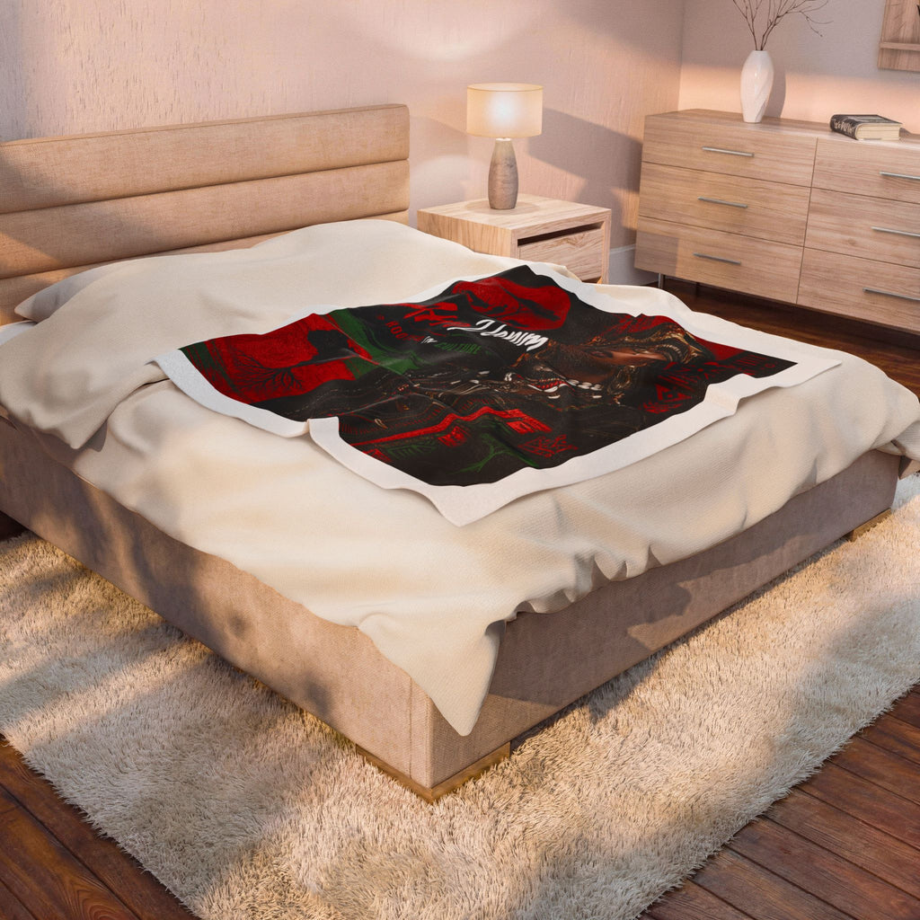 Velveteen Plush Blanket - AfroDenim “Rooted in Culture” African Queen Throw