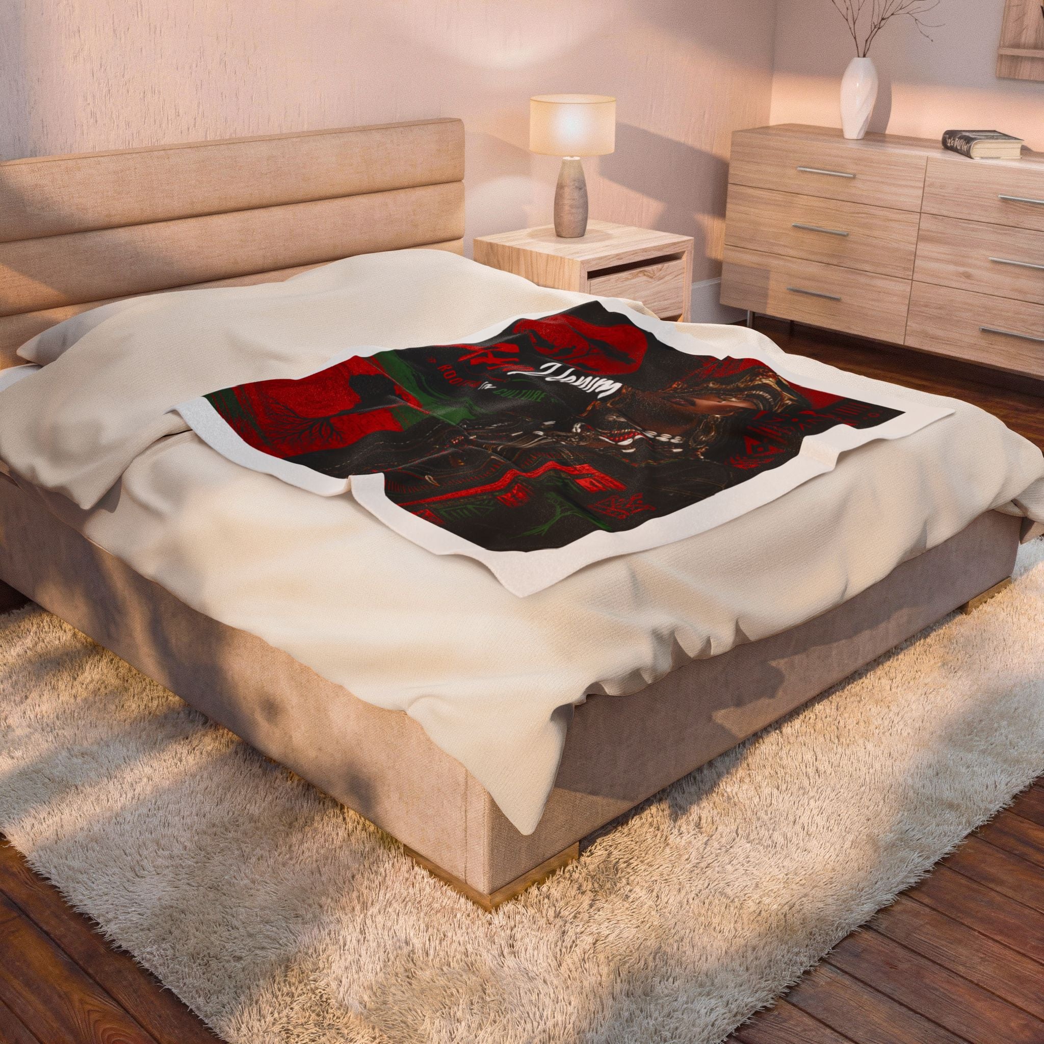 Velveteen Plush Blanket - AfroDenim “Rooted in Culture” African Queen Throw