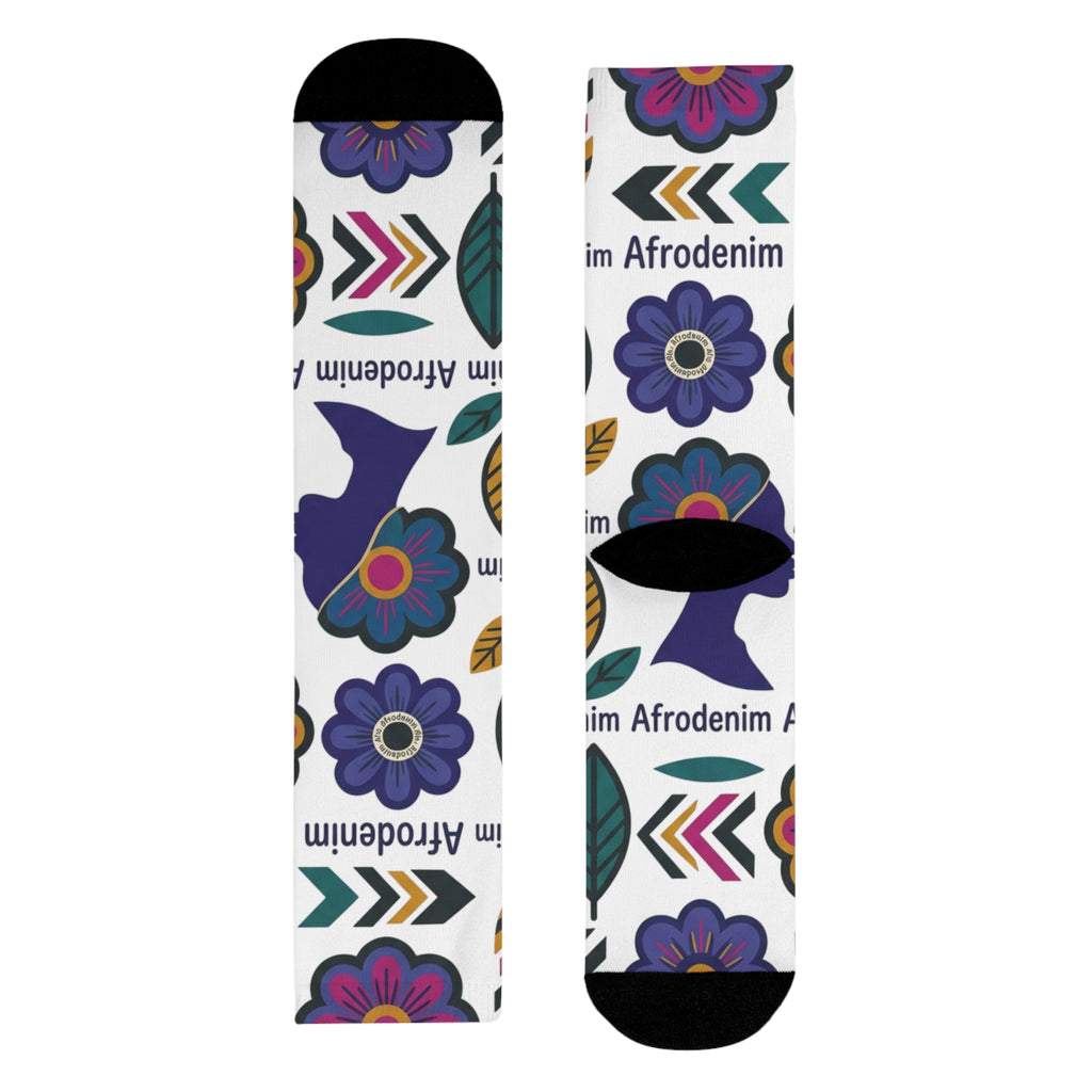 Afrodenim Floral Crew Socks — Colorful Dove & Flower Sublimation Socks (EU)