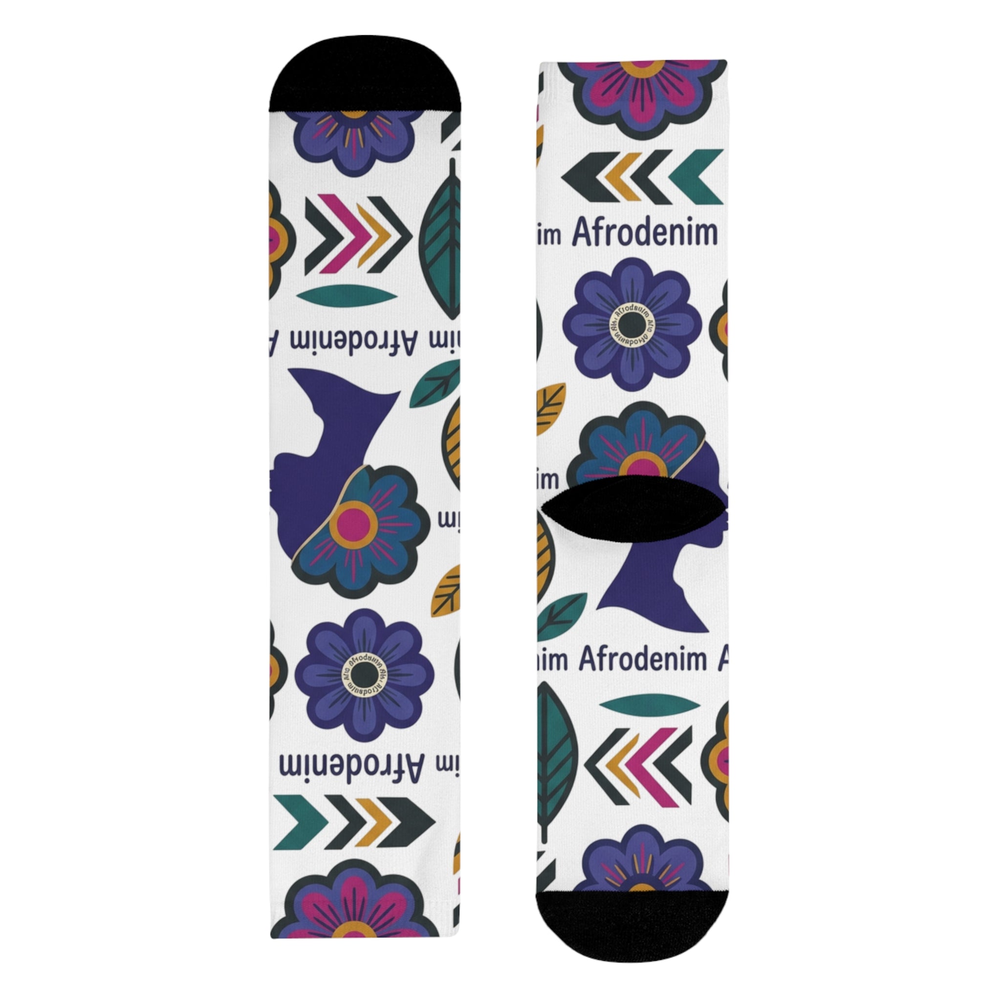 Afrodenim Floral Crew Socks — Colorful Dove & Flower Sublimation Socks (EU)