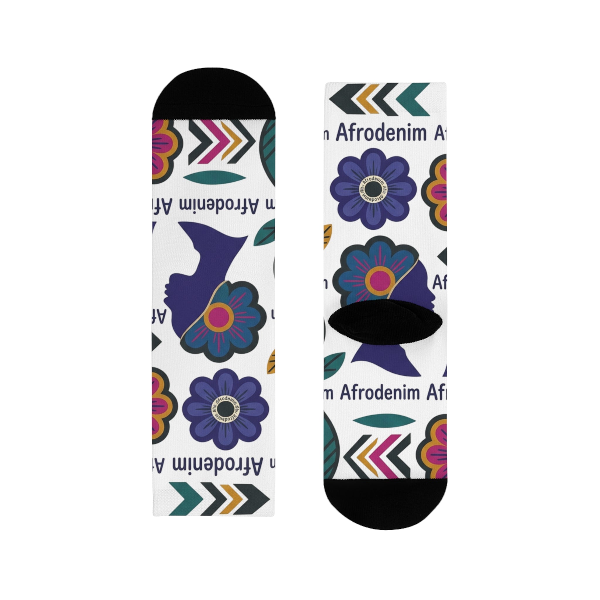 Afrodenim Floral Crew Socks — Colorful Dove & Flower Sublimation Socks (EU)