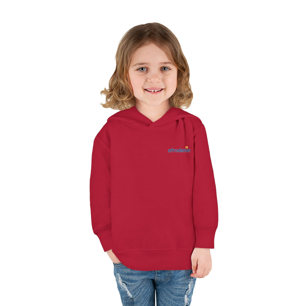 Toddler Hoodie — Retro Dinosaur Badge Pullover ("afrorodim" Chest Logo)