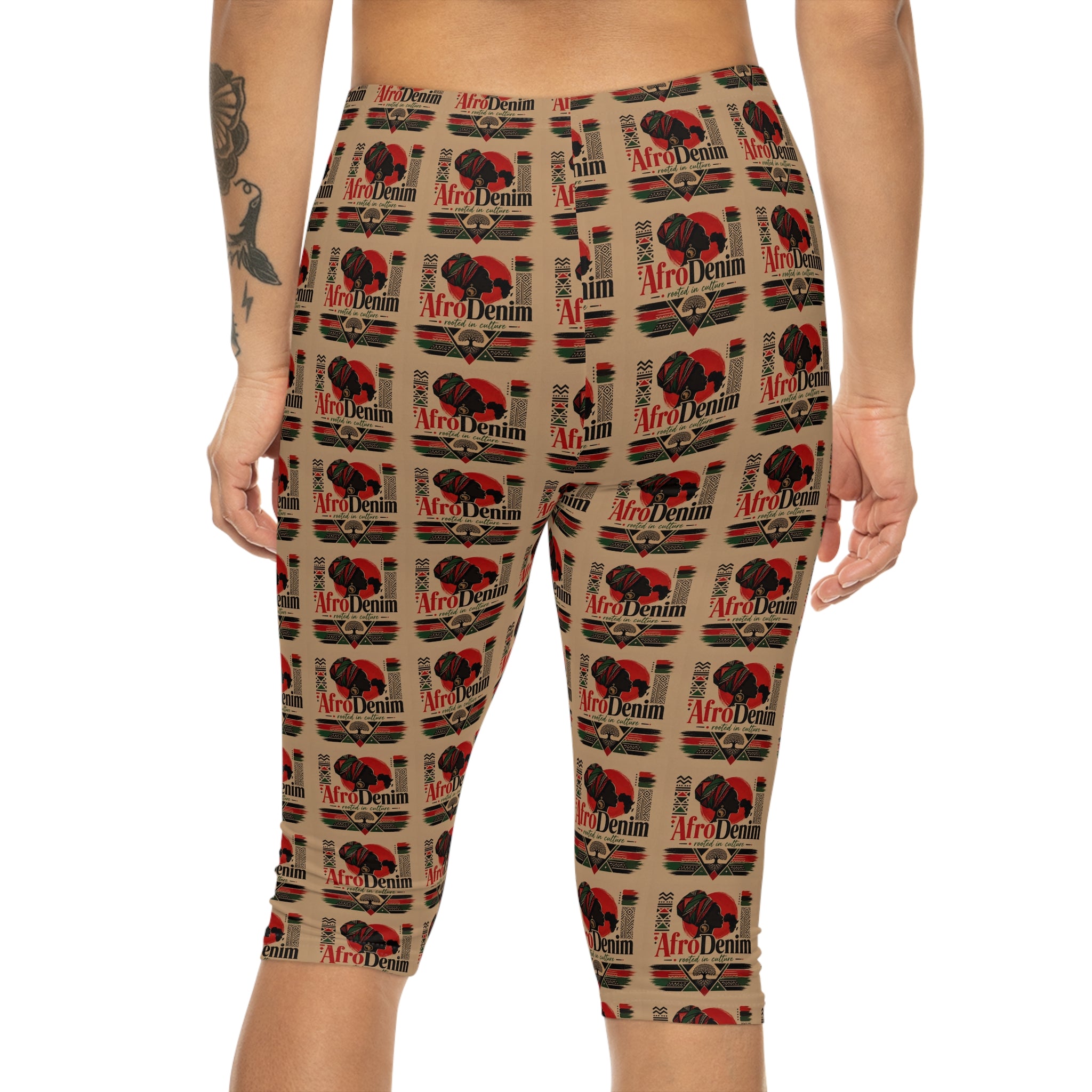 Capri Leggings — Retro Afro Denim Pattern (All-Over Print)