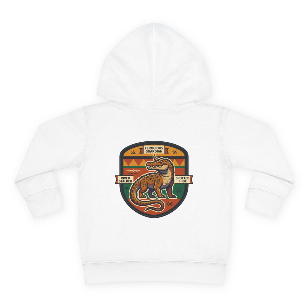 Toddler Hoodie — Retro Dinosaur Badge Pullover ("afrorodim" Chest Logo)