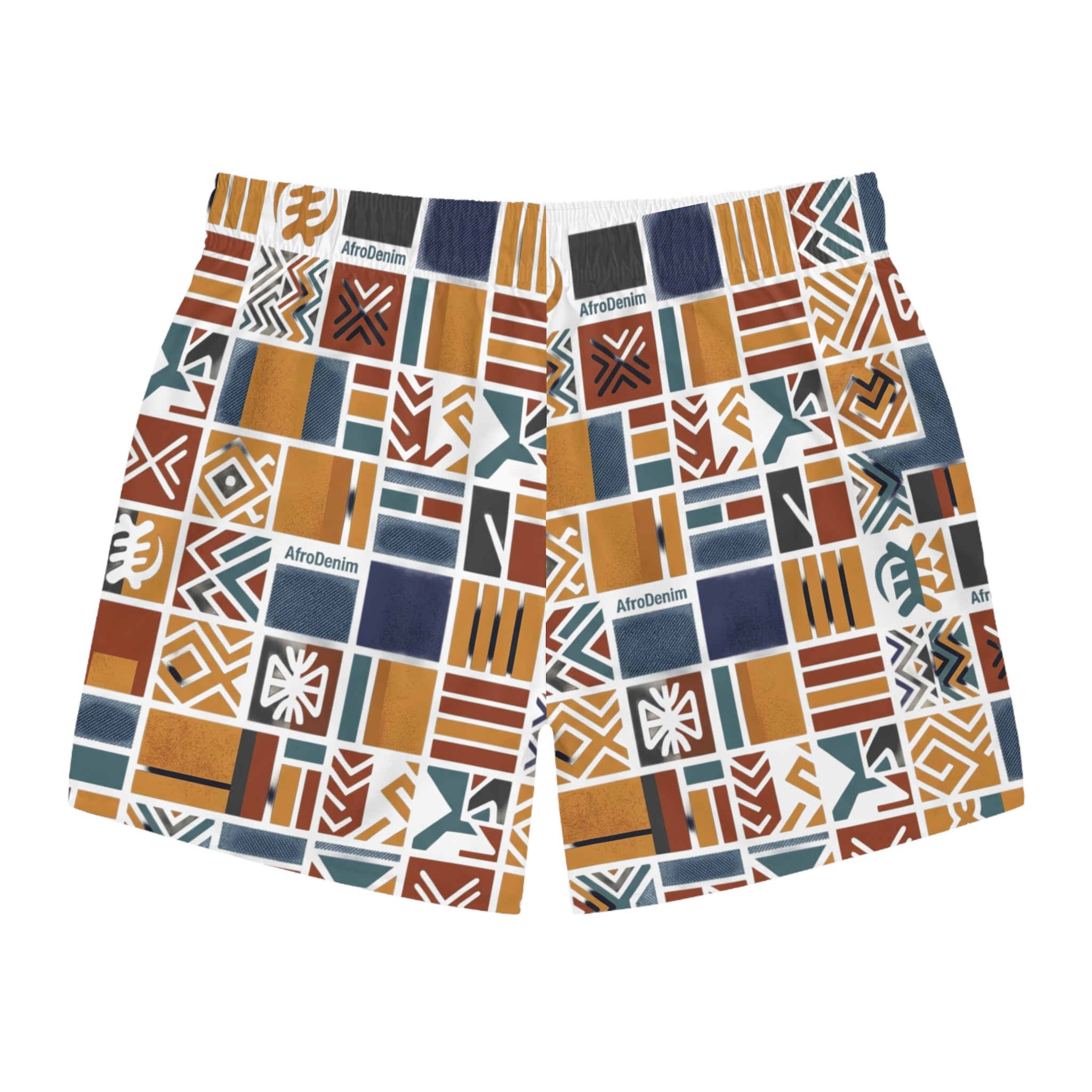 AfroDenim Ethnic Tile Swim Trunks – Colorful Mudcloth Patterned Beach Shorts