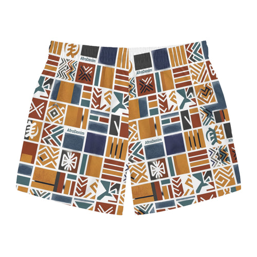 AfroDenim Ethnic Tile Swim Trunks – Colorful Mudcloth Patterned Beach Shorts