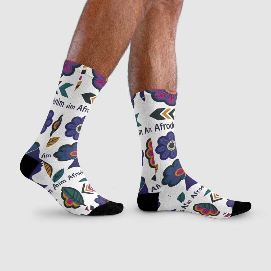 Afrodenim Floral Crew Socks — Colorful Dove & Flower Sublimation Socks (EU)