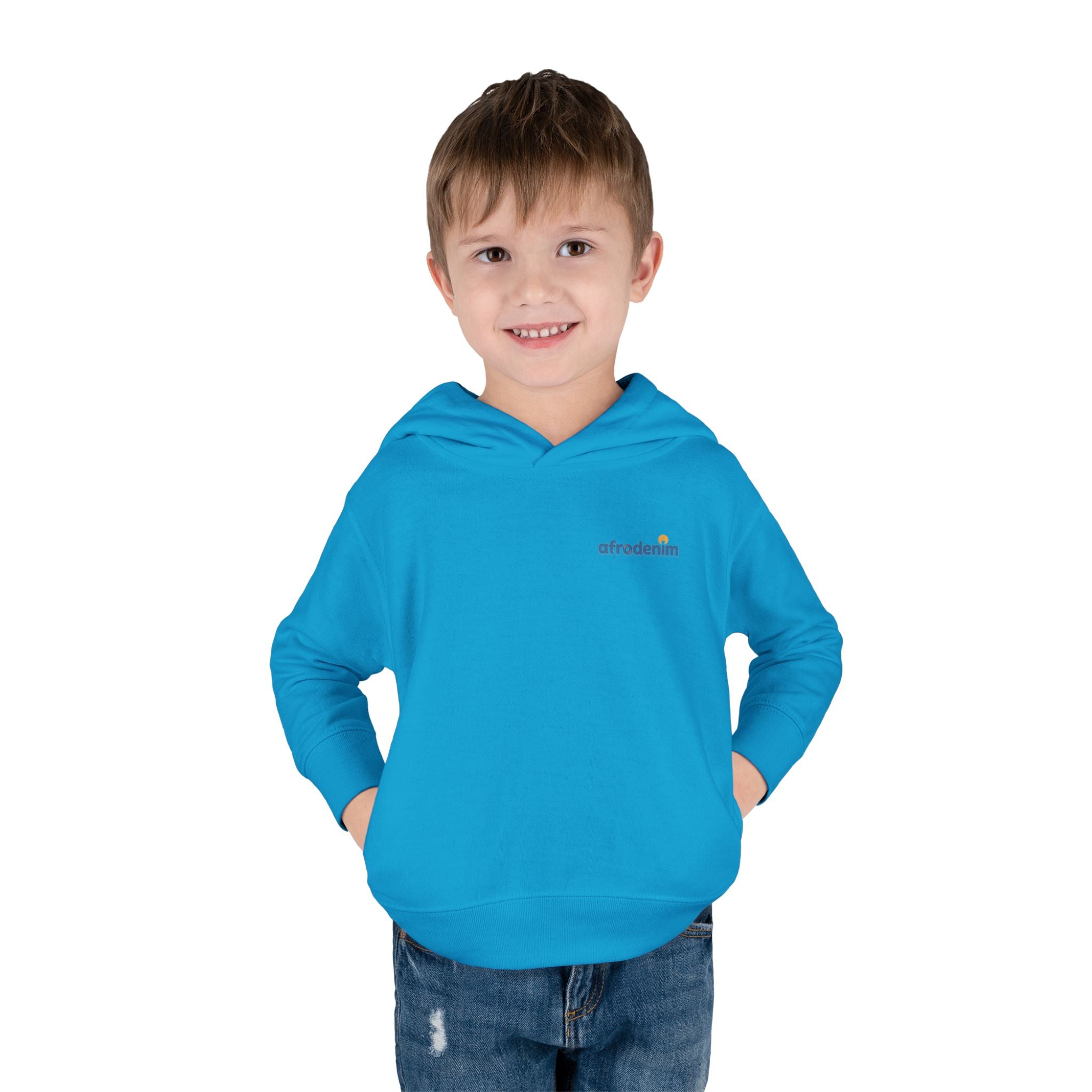 Toddler Hoodie — Retro Dinosaur Badge Pullover ("afrorodim" Chest Logo)