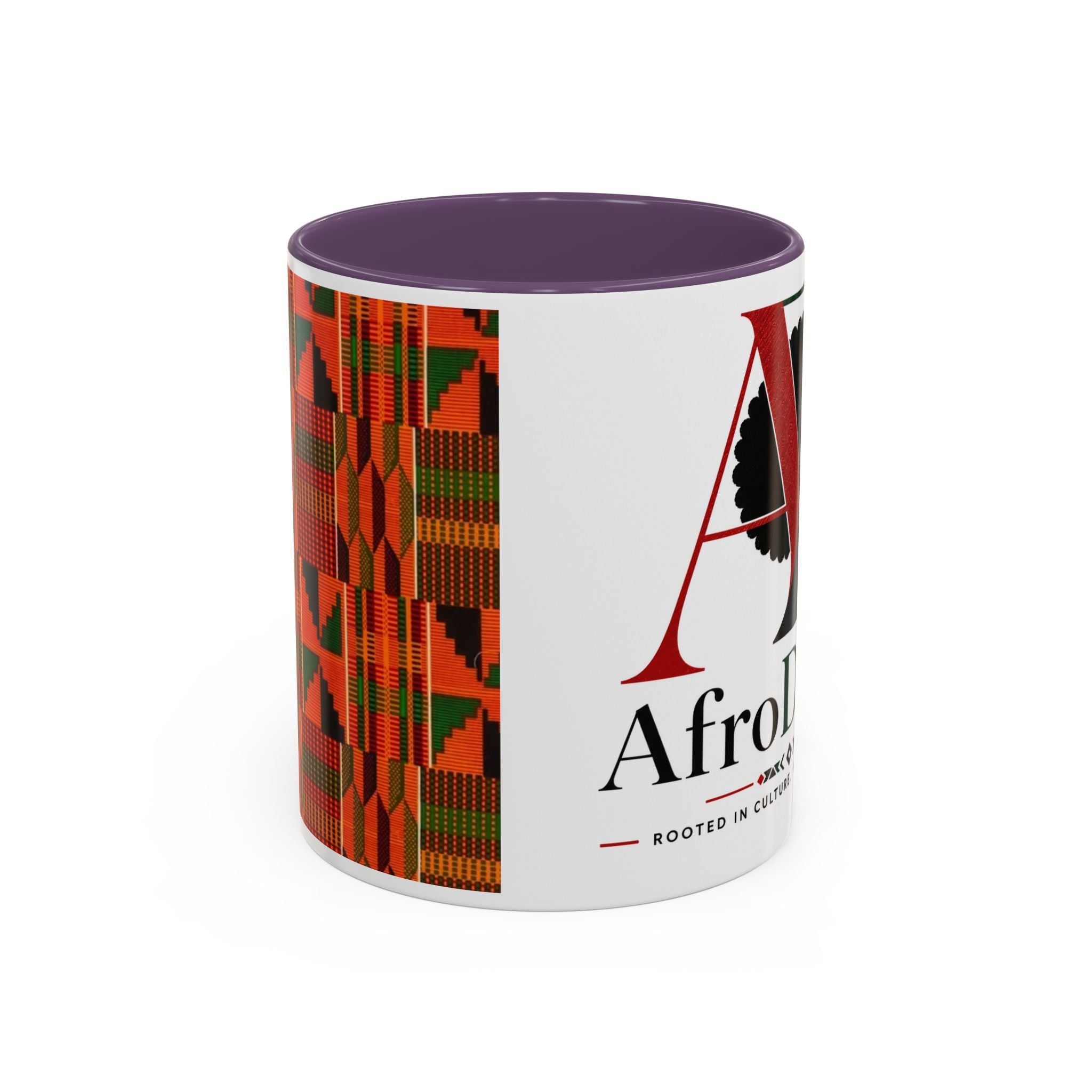 AfroDenim Accent Coffee Mug – Kente Stripe & Afro Silhouette (11/15oz)