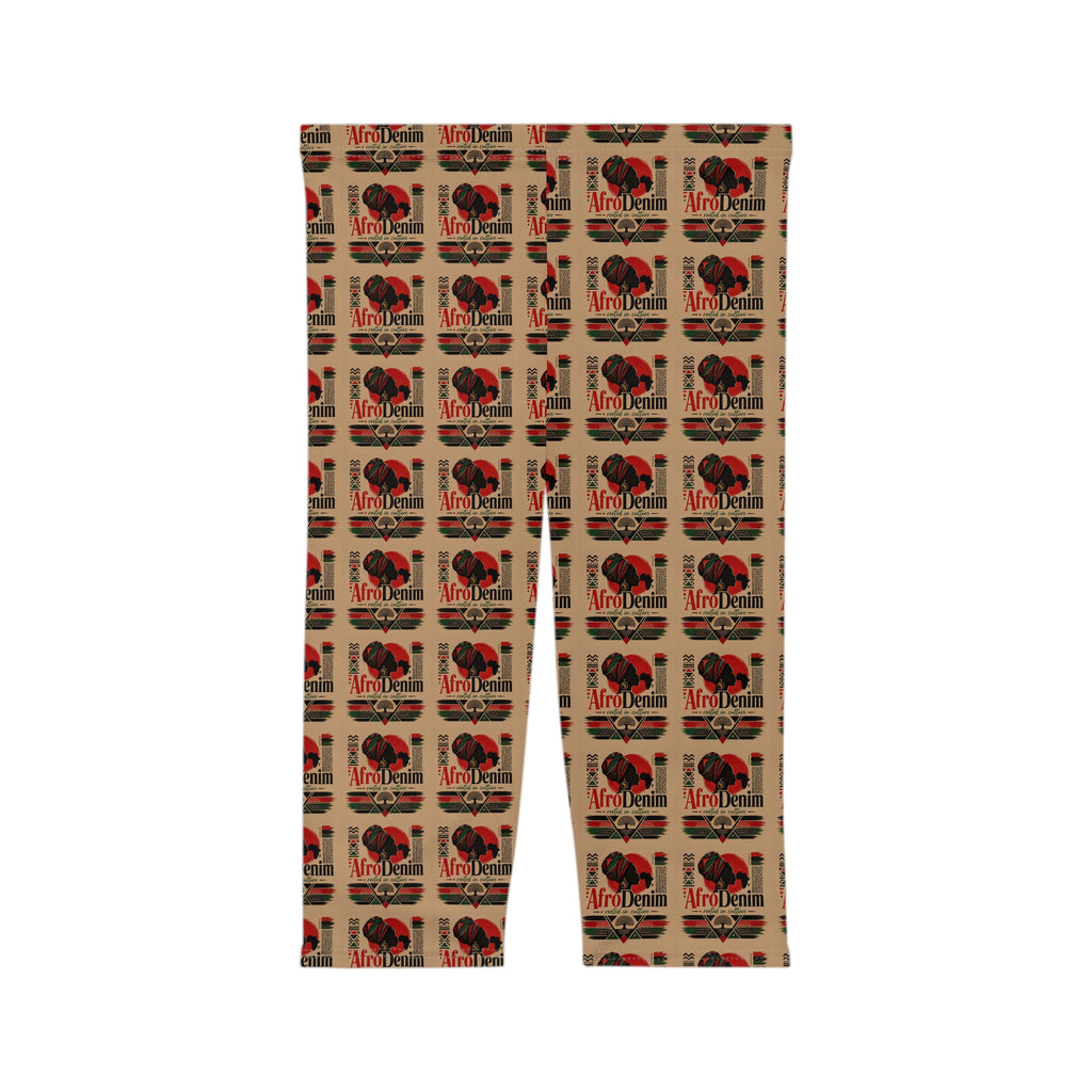 Capri Leggings — Retro Afro Denim Pattern (All-Over Print)