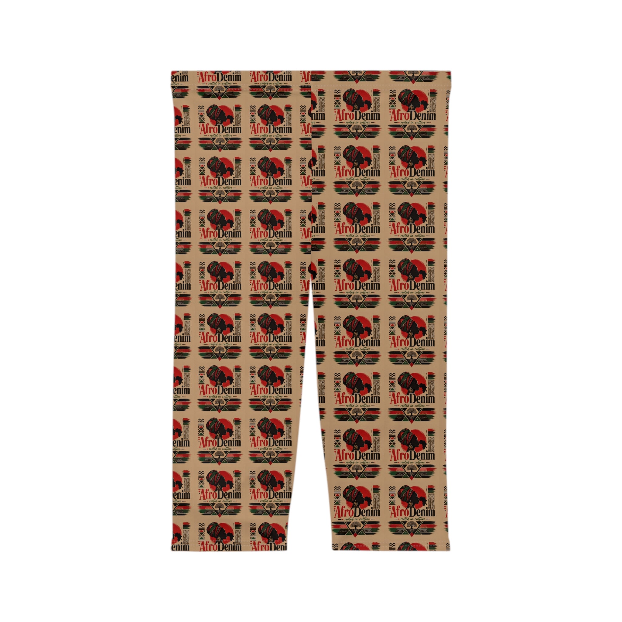 Capri Leggings — Retro Afro Denim Pattern (All-Over Print)