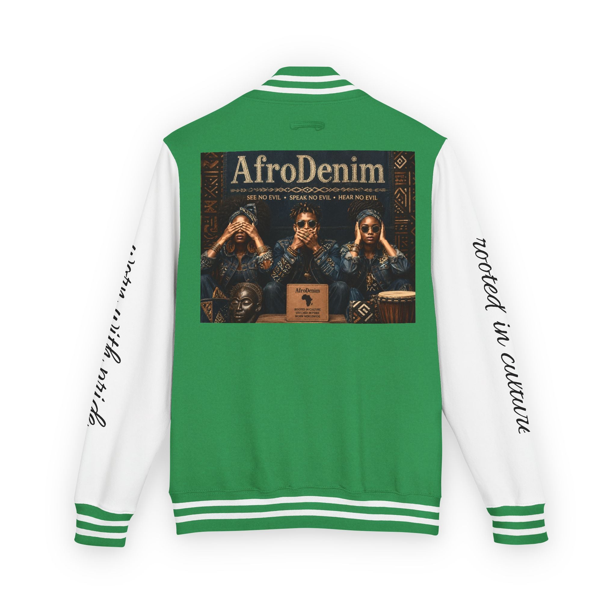 Letterman Jacket — 'AfroDenim' No Evil Cultural Pride Varsity Jacket