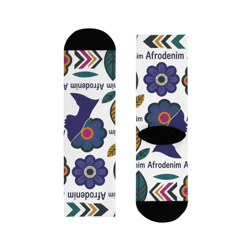 Afrodenim Floral Crew Socks — Colorful Dove & Flower Sublimation Socks (EU)