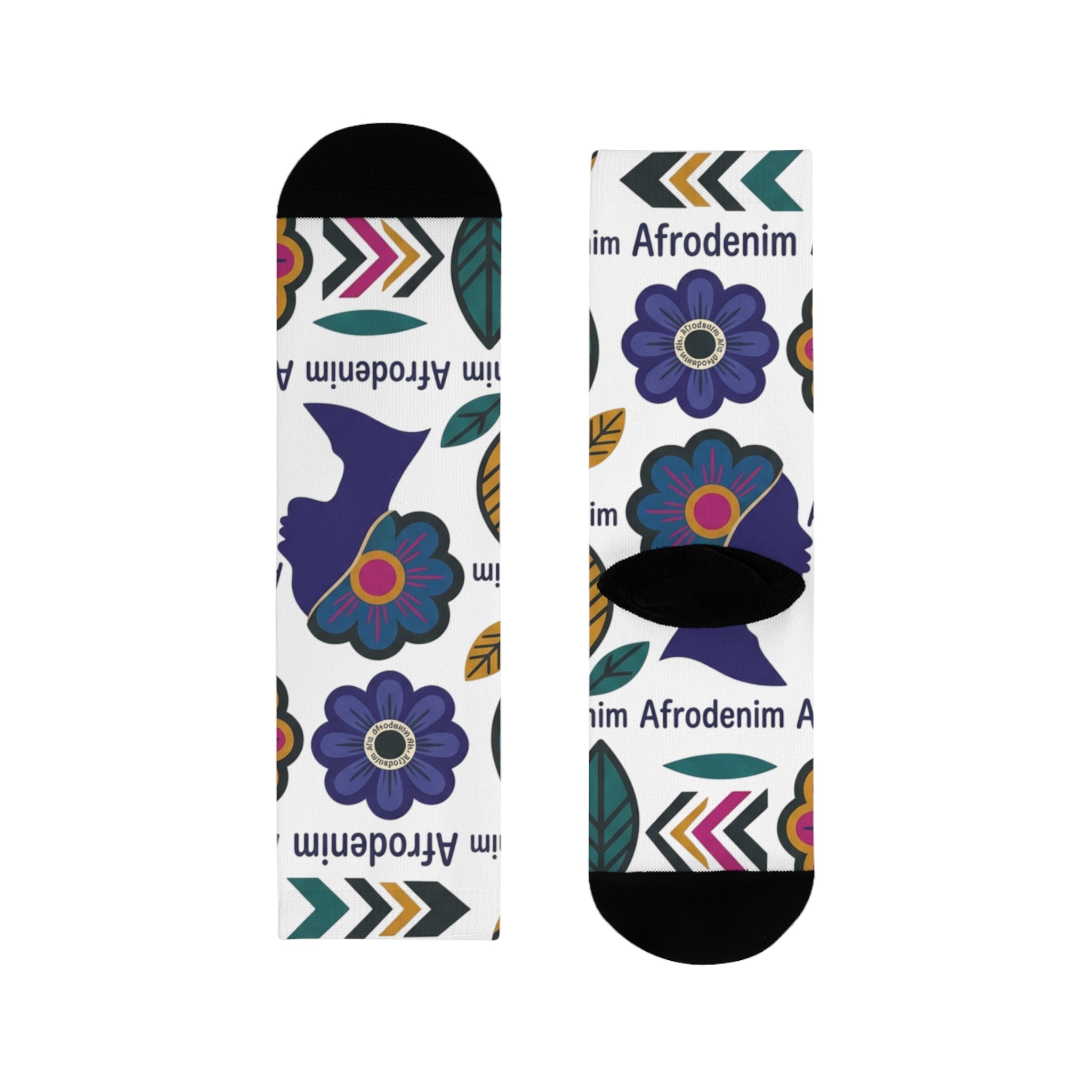 Afrodenim Floral Crew Socks — Colorful Dove & Flower Sublimation Socks (EU)
